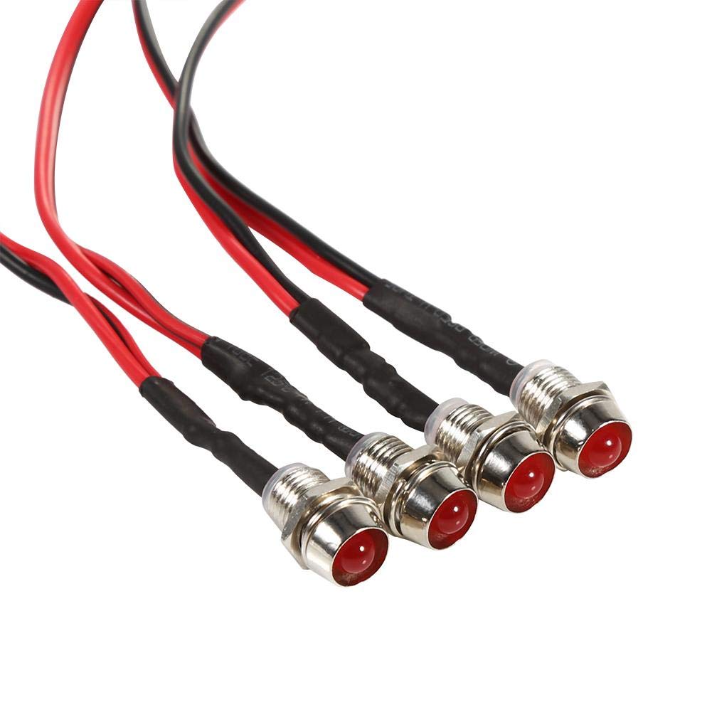 Tbest 12 V LED Kontrollleuchte Armaturenbrett Fahrer, 4 Stück 12 V DC 8 mm LED Warnleuchte für Auto, Transporter, Boot und andere Fahrzeuge (rot) von Tbest