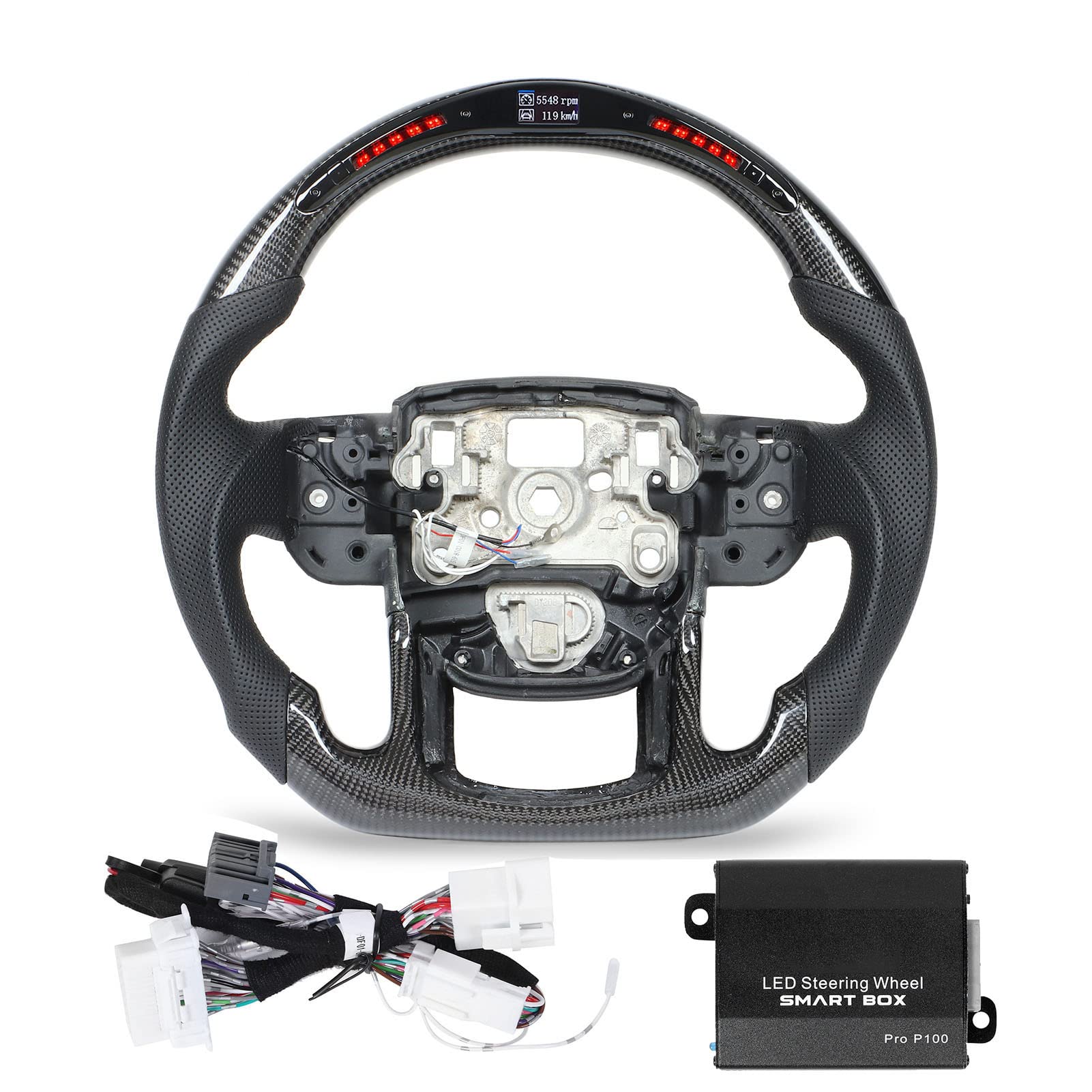 Tbest Auto-Lenkrad, LED-Schaltleuchten, Kohlefaser-Lenkrad-Ersatz für Sport L494 2014-2022 von Tbest