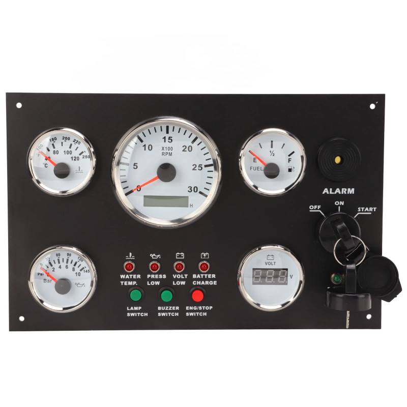 boat instrument panel,Boots-Instrumententafel,Motor-Dash-Instrumententafel mit Motordrehzahl,Ölstand,Druck,Wassertemperatur,Spannungsanzeige mit Roter Hintergrundbeleuchtung für Wohnmobilboote (12V) von Tbest