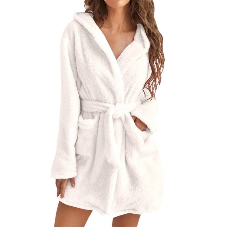 Tdvcpmkk Damen Bademantel Winter Flauschig Plüsch Pyjama Sexy Kapuze Robe Warm Bademantel Damen Haus Kleidung von Tdvcpmkk