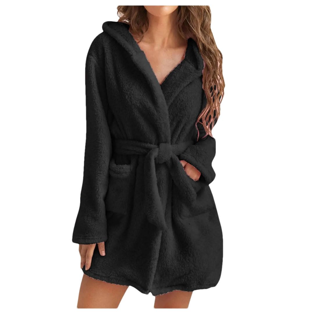 Tdvcpmkk Damen Bademantel Winter Flauschig Plüsch Pyjama Sexy Kapuze Robe Warm Bademantel Damen Haus Kleidung von Tdvcpmkk