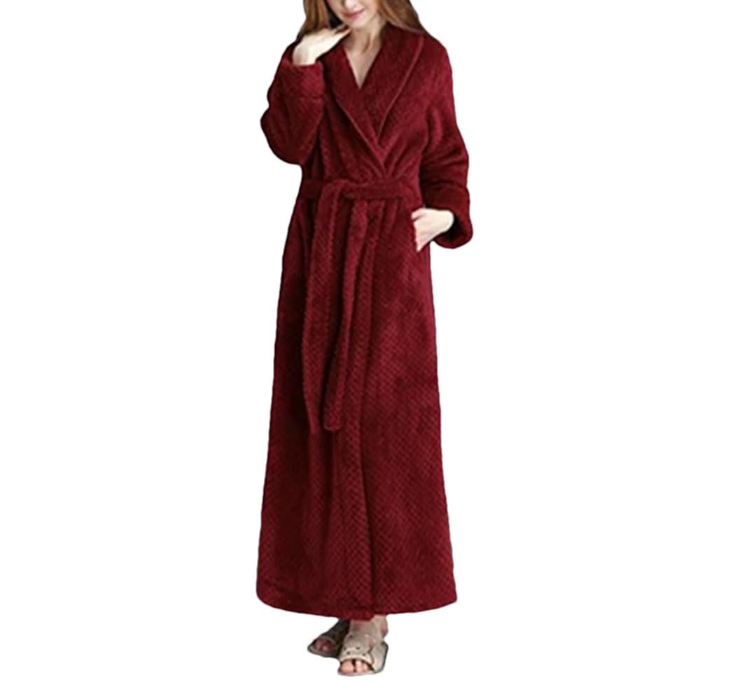 Tdvcpmkk Damen Extra Lang Warm Bademantel Plus Size Jacquard Coral Fleece Warm Bademantel Winter Robe Bequem Pyjama Robe von Tdvcpmkk