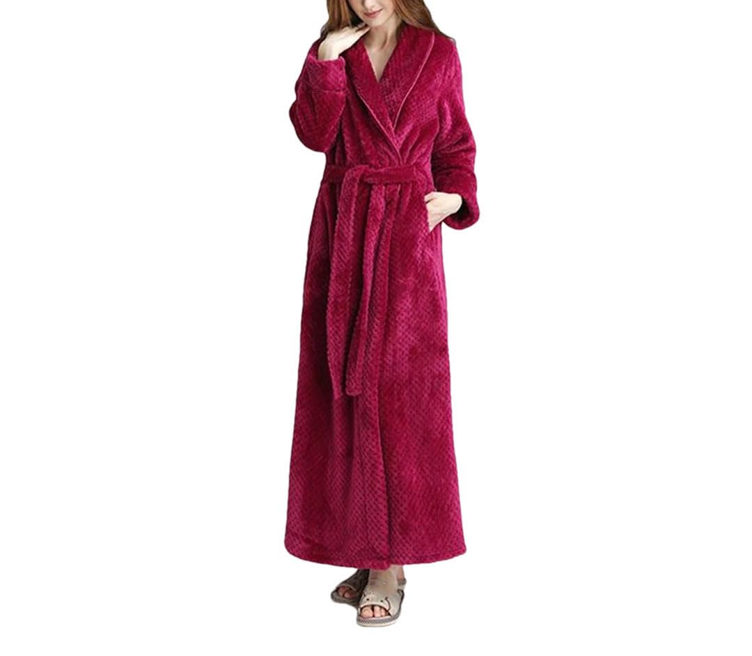 Tdvcpmkk Damen Extra Lang Warm Bademantel Plus Size Jacquard Coral Fleece Warm Bademantel Winter Robe Bequem Pyjama Robe von Tdvcpmkk