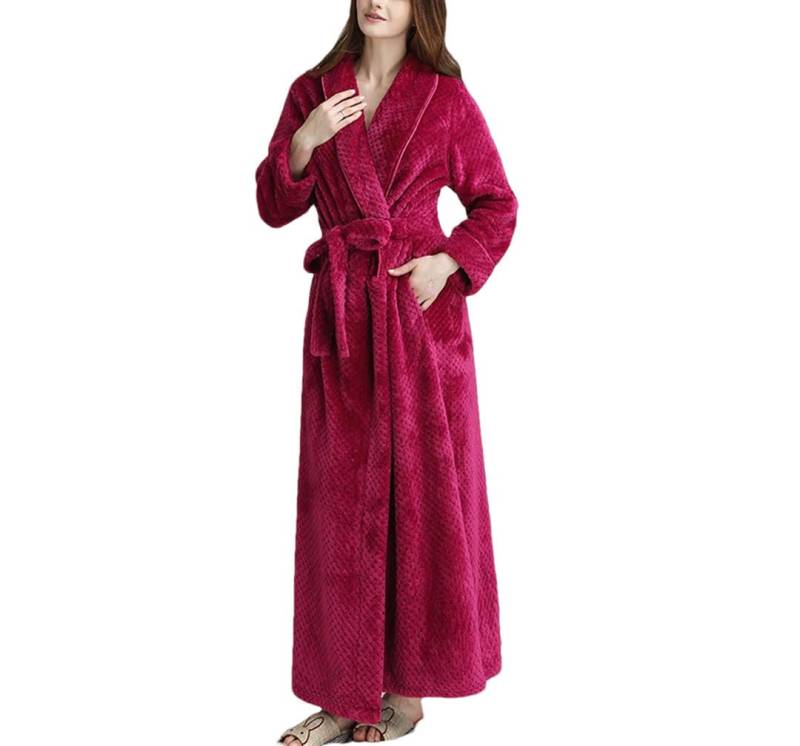 Tdvcpmkk Damen Extra Lang Warm Bademantel Plus Size Jacquard Coral Fleece Warm Bademantel Winter Robe Bequem Pyjama Robe von Tdvcpmkk