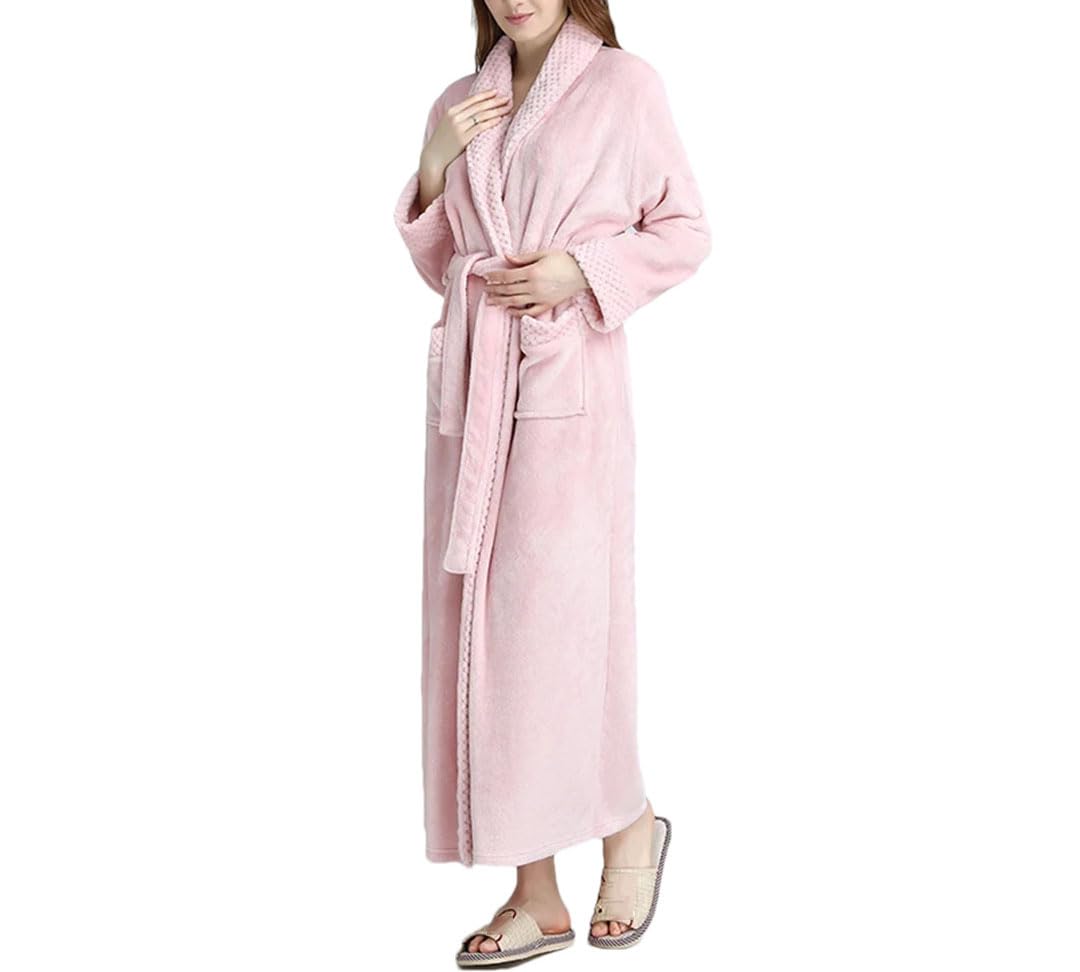 Tdvcpmkk Damen Extra Lang Warm Bademantel Plus Size Jacquard Coral Fleece Warm Bademantel Winter Robe Bequem Pyjama Robe von Tdvcpmkk