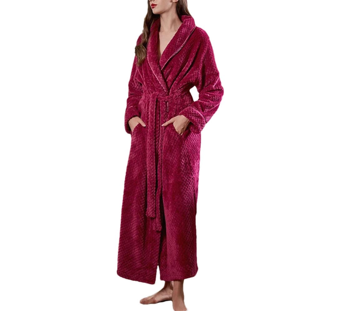 Tdvcpmkk Damen Extra Lang Warm Jacquard Flanell Bademantel Winter Warm Große Größe Reißverschluss Bademantel Schwangere Damen Nachthemd Robe von Tdvcpmkk