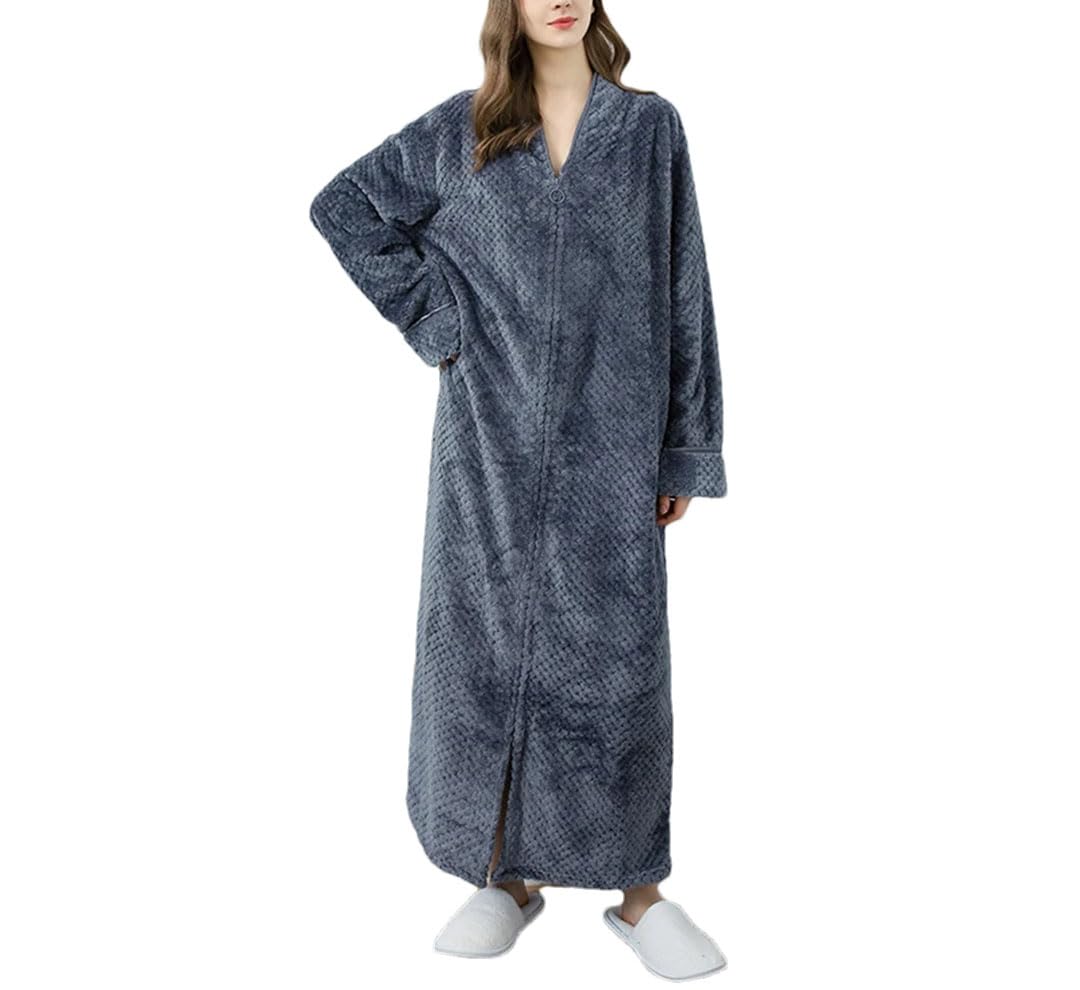 Tdvcpmkk Damen Extra Lang Warm Jacquard Flanell Bademantel Winter Warm Große Größe Reißverschluss Bademantel Schwangere Damen Nachthemd Robe von Tdvcpmkk