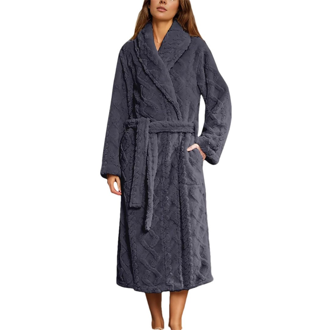 Tdvcpmkk Damen Flanell Nachthemd Robe Casual Kimono Hooded Pajamas Casual Soft Tie Back Bathrobe von Tdvcpmkk