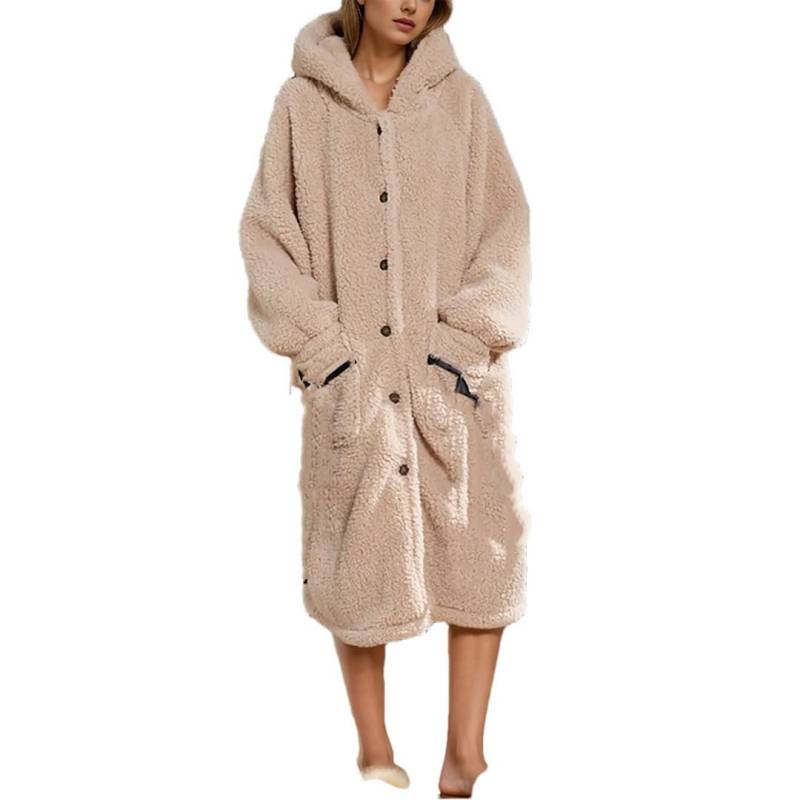 Tdvcpmkk Damen Flanell Nachthemd Robe Casual Kimono Hooded Pajamas Casual Soft Tie Back Bathrobe von Tdvcpmkk