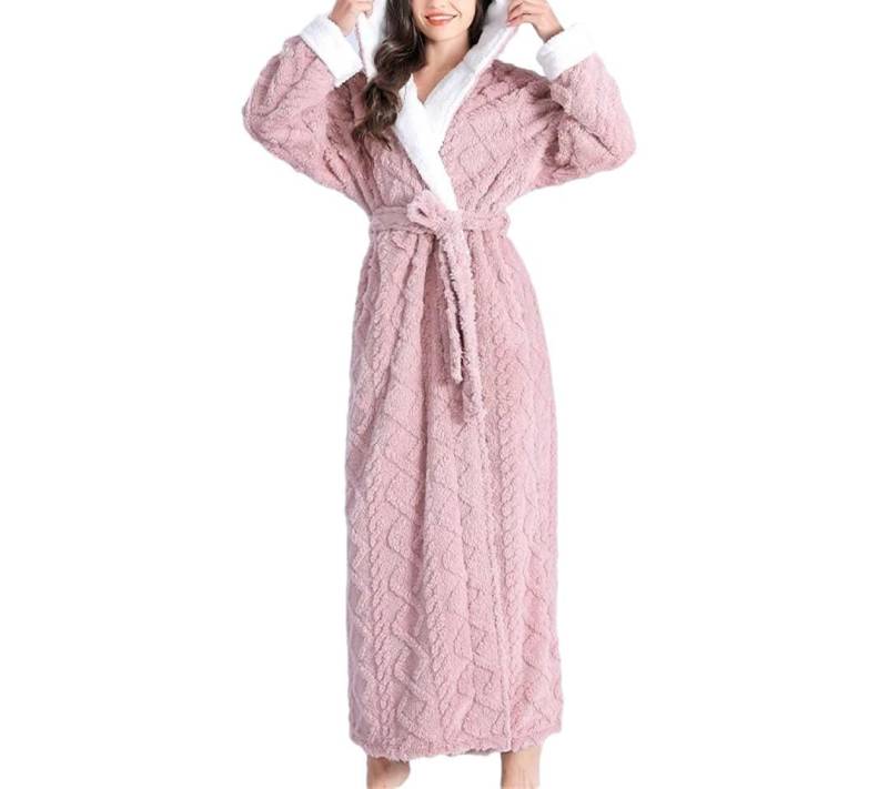 Tdvcpmkk Damen Lang Dick Bademantel Kapuze Flanell Frottee Warm Weich Bequem Pyjama Robe von Tdvcpmkk