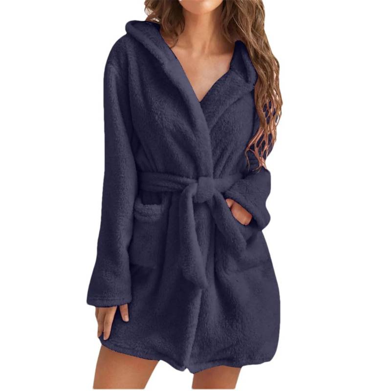 Tdvcpmkk Damen Warm Cord Winter Robe Plüsch Pyjama mit Gürtel Damen Kapuze Homewear Bademantel Nachtwäsche von Tdvcpmkk