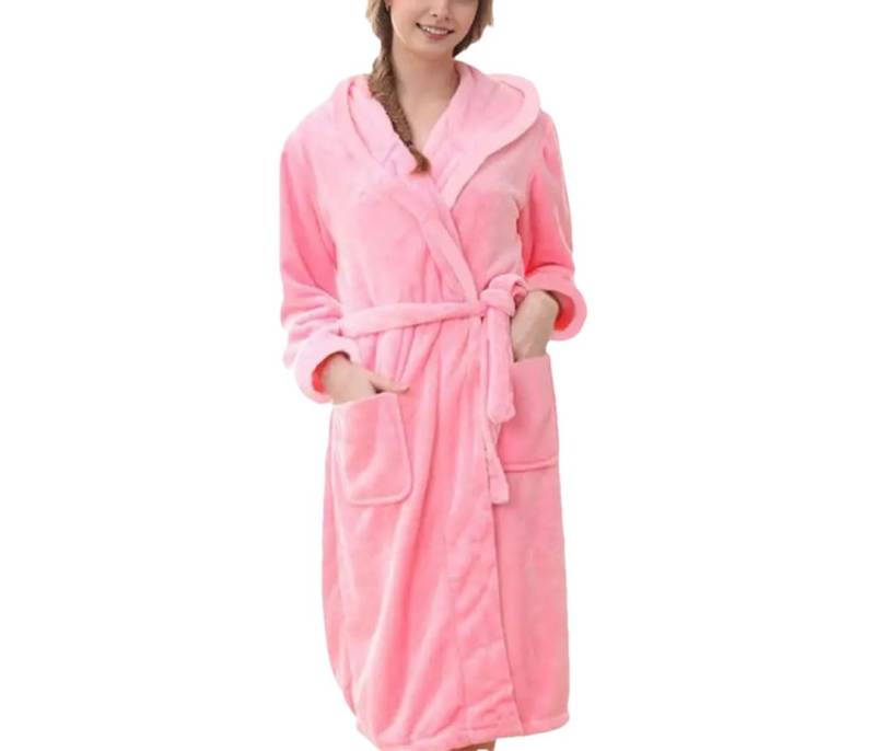 Tdvcpmkk Damen Winter Robe Thick Flannel Warm Adjustable Waistband Hooded Pocket Mid-Length Homewear Spa Hotel Bathrobe von Tdvcpmkk