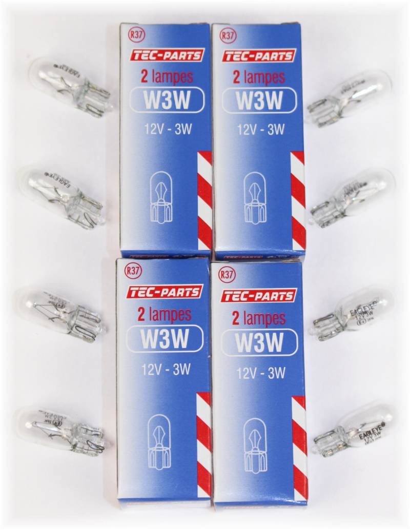 4Set = 8St. Birne W3W 12V 3W Glühlampe 12934 Glaskolben Leuchte T10 Weedge von TecParts