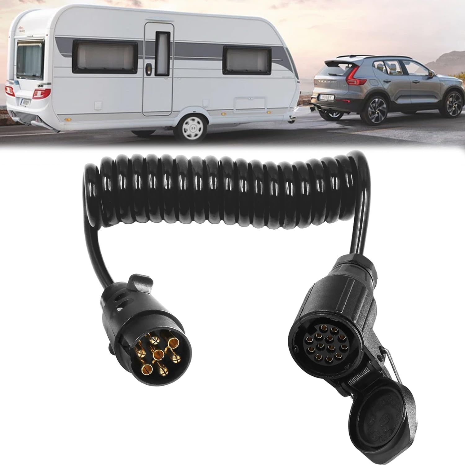 Techfection Anhänger Verlängerungskabel 7 auf 13 polig 2,5m Spiralkabel Anhänger Kupplung Stecker Adapterkabel für Wohnwagen Wohnmobil Caravan PKW Bootstrailer RV Traktor Fahrradträger von Techfection