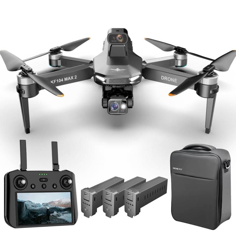 Teeggi KF104 MAX2 Drohne mit Kamera 4K, Fernsteuerung mit Bildschirm, 6km Kontrollabstand, 3-Achsen Gimbal, 360° Hindernis Vermeidung, Professioneller RC Quadcopter mit Bildschirm, 3 Batterien von Teeggi