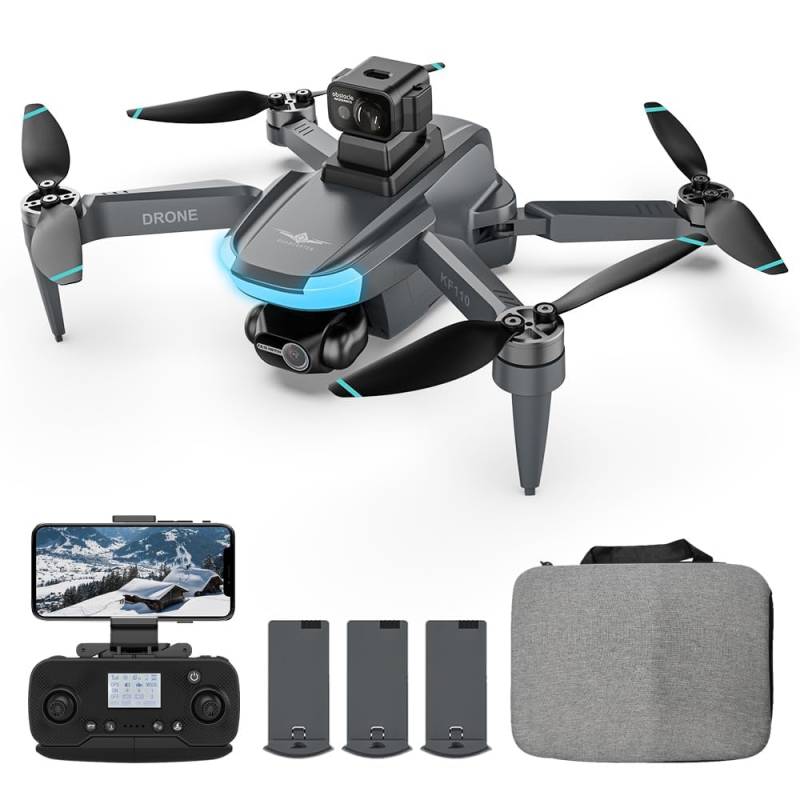 Teeggi KF110 Drohne mit 4K Kamera, Wiegt nur 230 Gramm, 360° Hindernisvermeidung, 22 Mins Flugzeit, GPS + Optical Flow Dual Positioning, Professioneller RC Dron mit Bürstenlosem Motor, 3 Batterien von Teeggi