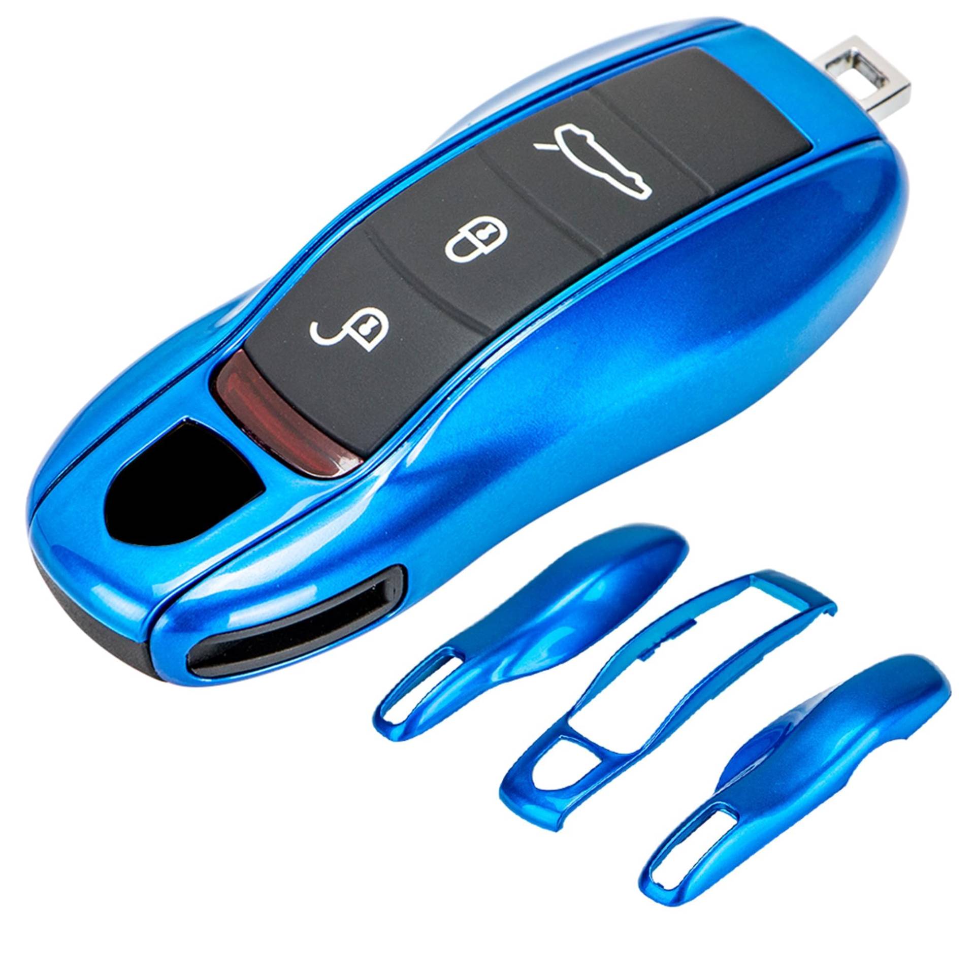 Teenpull Schlüssel Hülle Passt für Porsche 911 Macan Cayenne Boxster Panamera Cayman Autoschlüssel, Auto Schlüsselhülle Autozubehör (Blau) von Teenpull