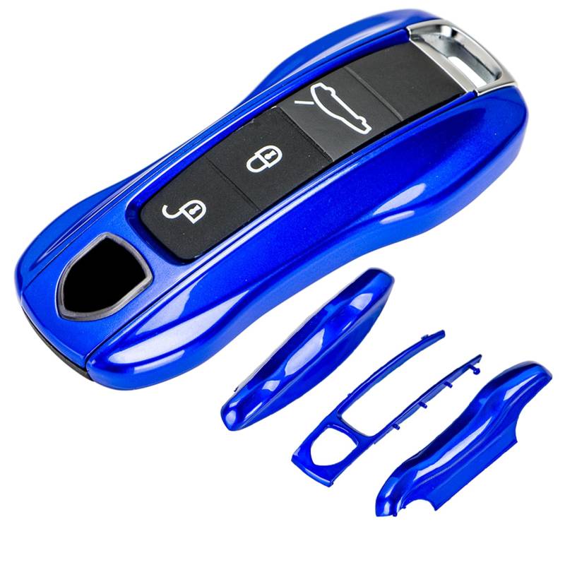 Teenpull Schlüssel hülle Passt für Porsche 911 Cayenne Panamera Carrera Taycan, Auto Schlüsselhülle für, Autozubehör MK2 (Blau) von Teenpull