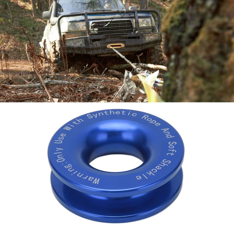 Winch Snatch Recovery Ring, Winch Snatch Pulley Towing Ring, 41000 lbs Bruchfestigkeit für 7/16 Zoll 1/2 Zoll weichen Schäkel mit 3/16 Zoll 1/4 Zoll 3/8 Zoll Seilen(Blau) von Tefola