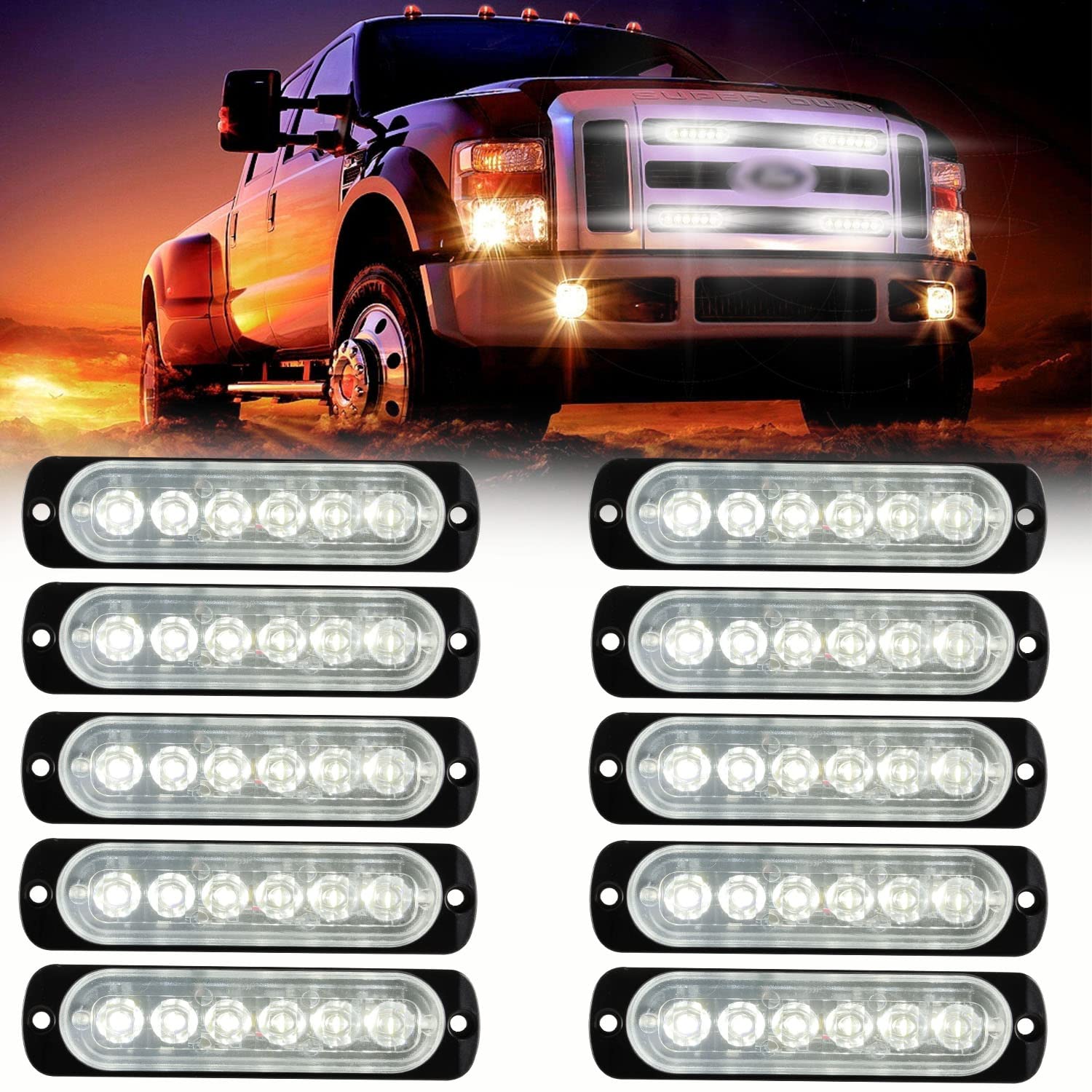 Teguangmei 10 Stück Stroboskoplicht Notlicht LED 6 LED für Auto Signallicht DC 12 V-24 V weiß super hell für Auto LKW SUV Anhänger Boot Van Fahrzeuge von Teguangmei