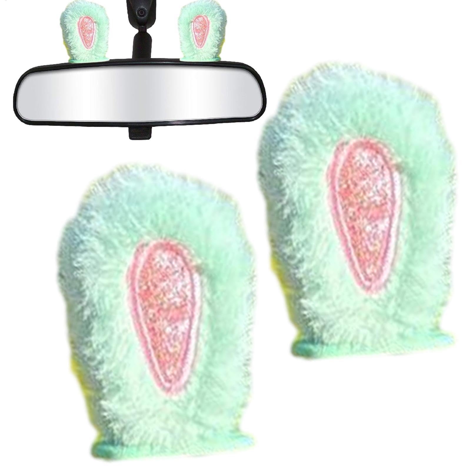 Teksome Bunny Ears Rearview Decor | Set mit 2 Auto-Rückansicht-Dekoration – lustige Cartoon-Puppen-Dekoration, Plüsch-Rückansicht-Dekoration, Ornament für Autozubehör von Teksome