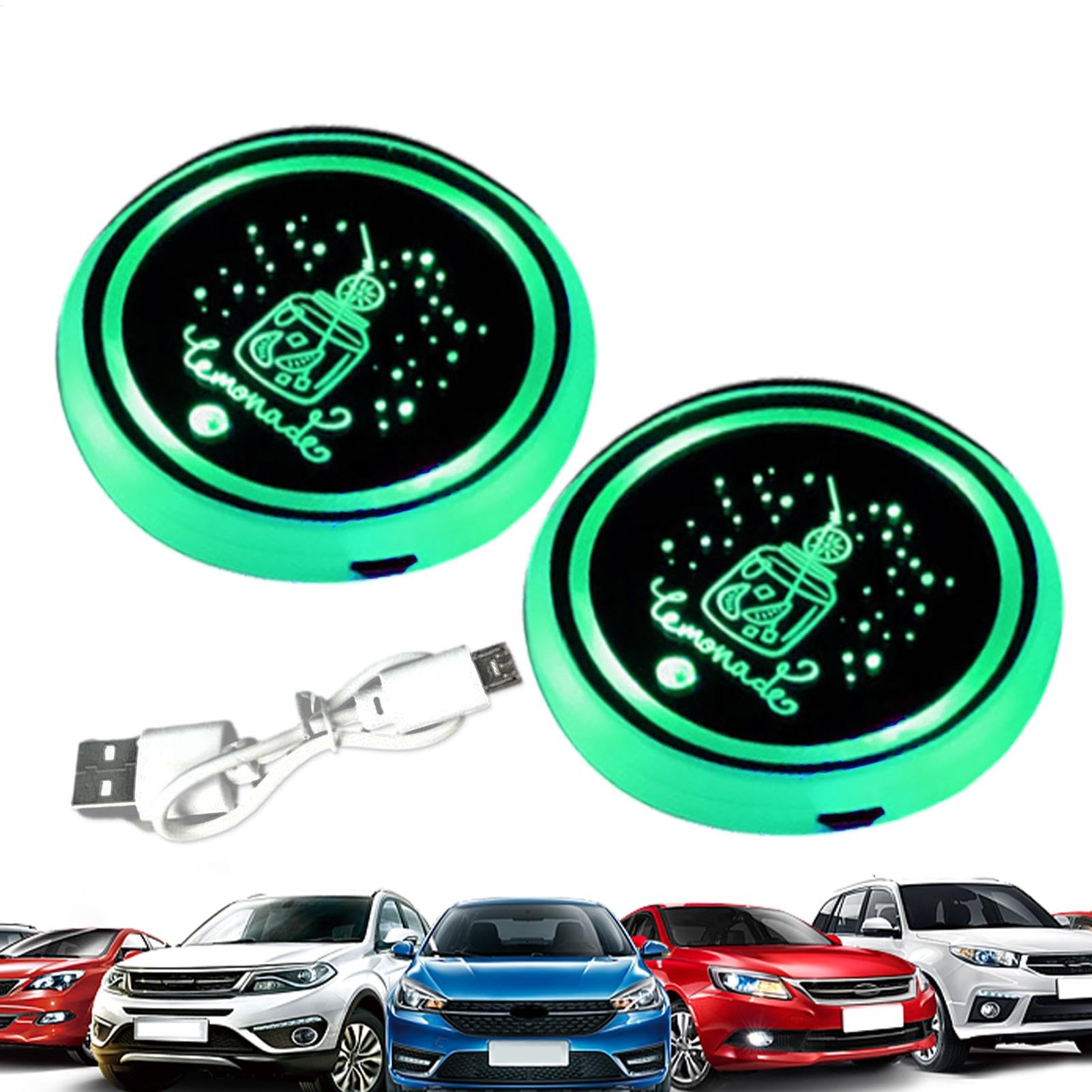 Teksome LED-Auto-Getränkehalter-Untersetzer, leuchtende Auto-Untersetzer,LED-Untersetzer, 7 Farben wechselnd, wasserdicht | Tassenunterlage, Autodekoration, Innenbeleuchtung, USB-Ladebechermatte, von Teksome