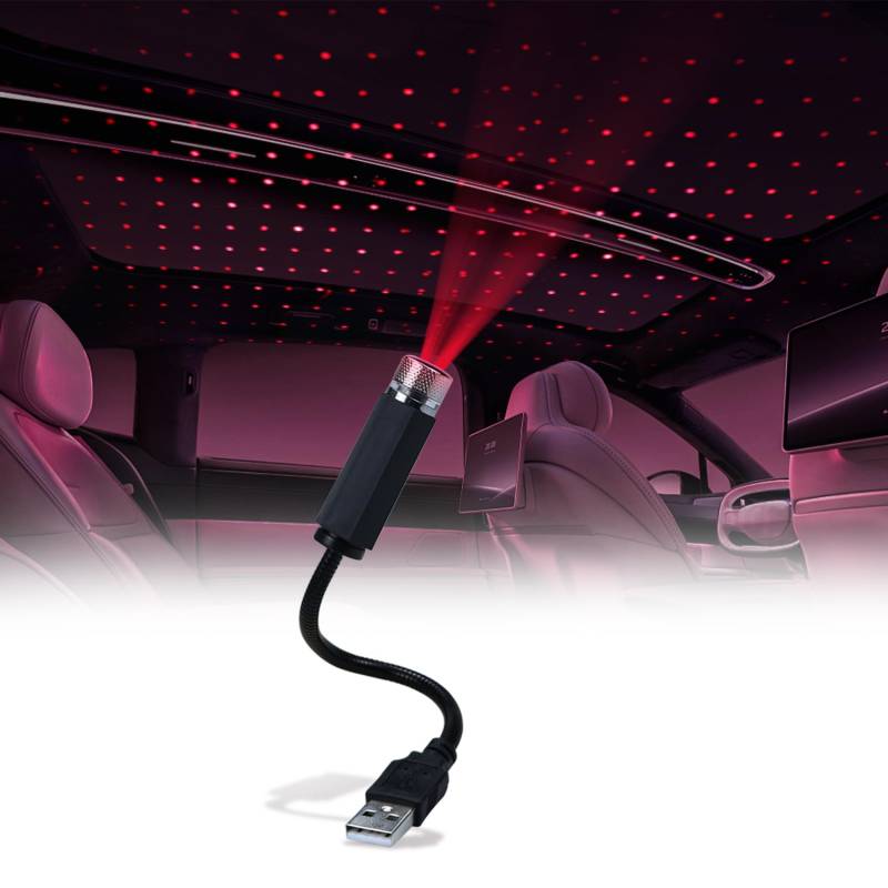 Auto LED Innenleuchten für Dach, Romantisches Sternenlicht Mini USB Projektionslampe Stern Nachtlicht Atmosphäre Dekoration für Autos Schlafzimmer Party, Rot von Tenorbass