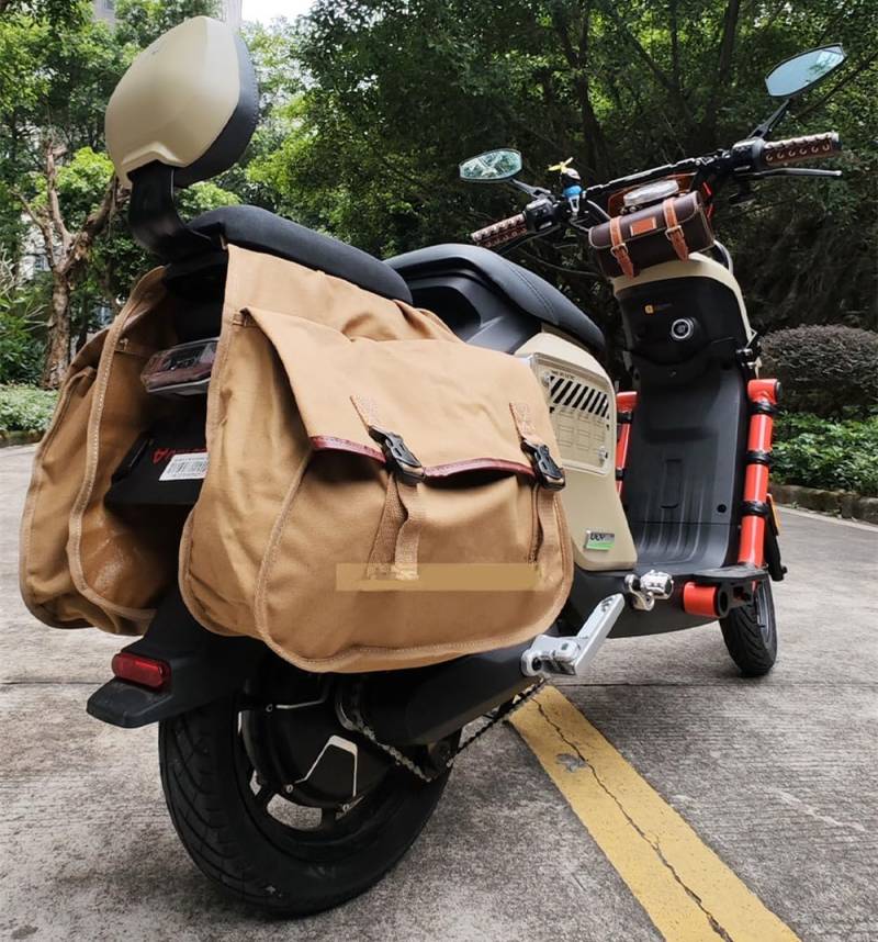 TentHome Doppelte Fahrradtasche Seitentasche für Gepäckträger Retro Segeltuch Gepäckträgertasche für Fahrrad Motorrad Hinten Doppelpacktasche Khaki von TentHome