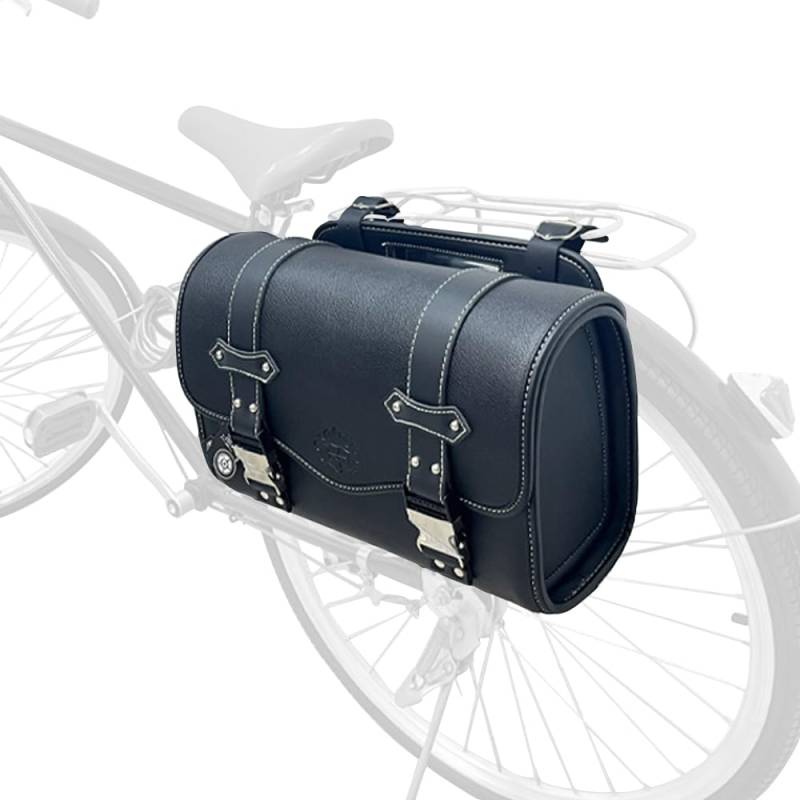 TentHome Fahrradtasche Gepäckträger Retro Seitentasche Einzeltasche Hinten Gepäckträgertasche Vintage Hecktasche Leder PU Rücksitztasche Motorradtasche (Schwarz) von TentHome