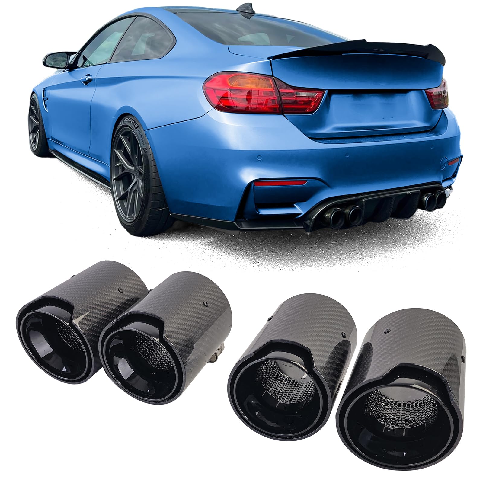 4x Carbon Auspufflblenden Endrohre passend für BMW M2 F87 M3 F80 M4 F82 F83 von Tenzo-R