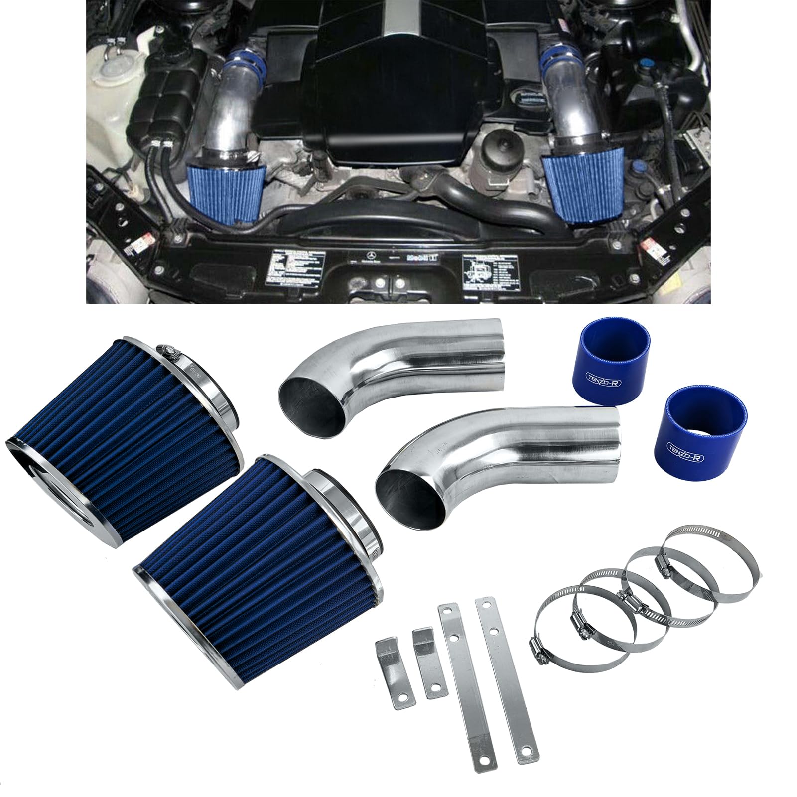 Air Intake Kit mit Sport Luftfilter Blau für Mercedes S W220 99-05 S320 S430 von Tenzo-R