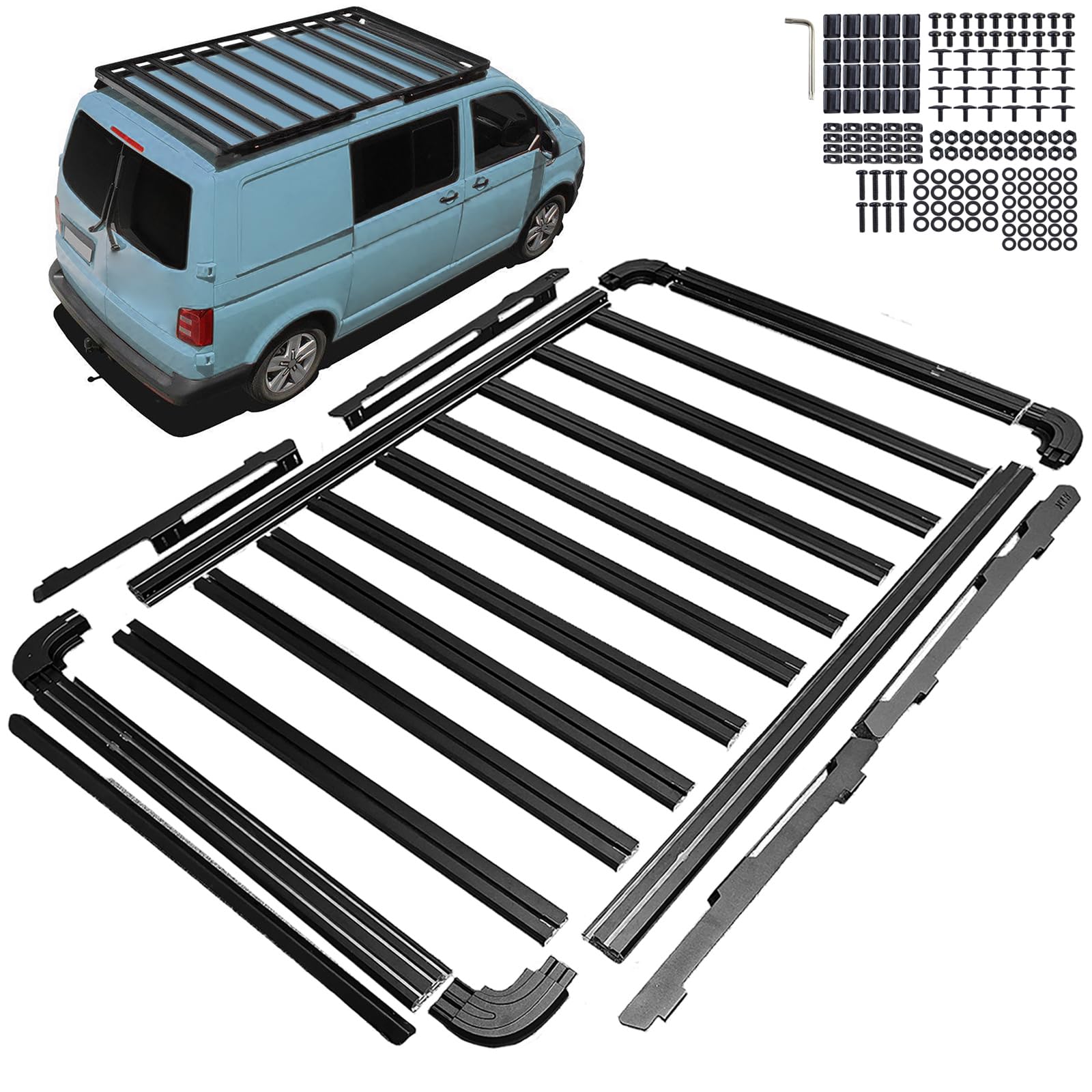 Alu Dachgepäckträger Dachplattform Schwarz passt für VW T5 T6 T7 von Tenzo-R