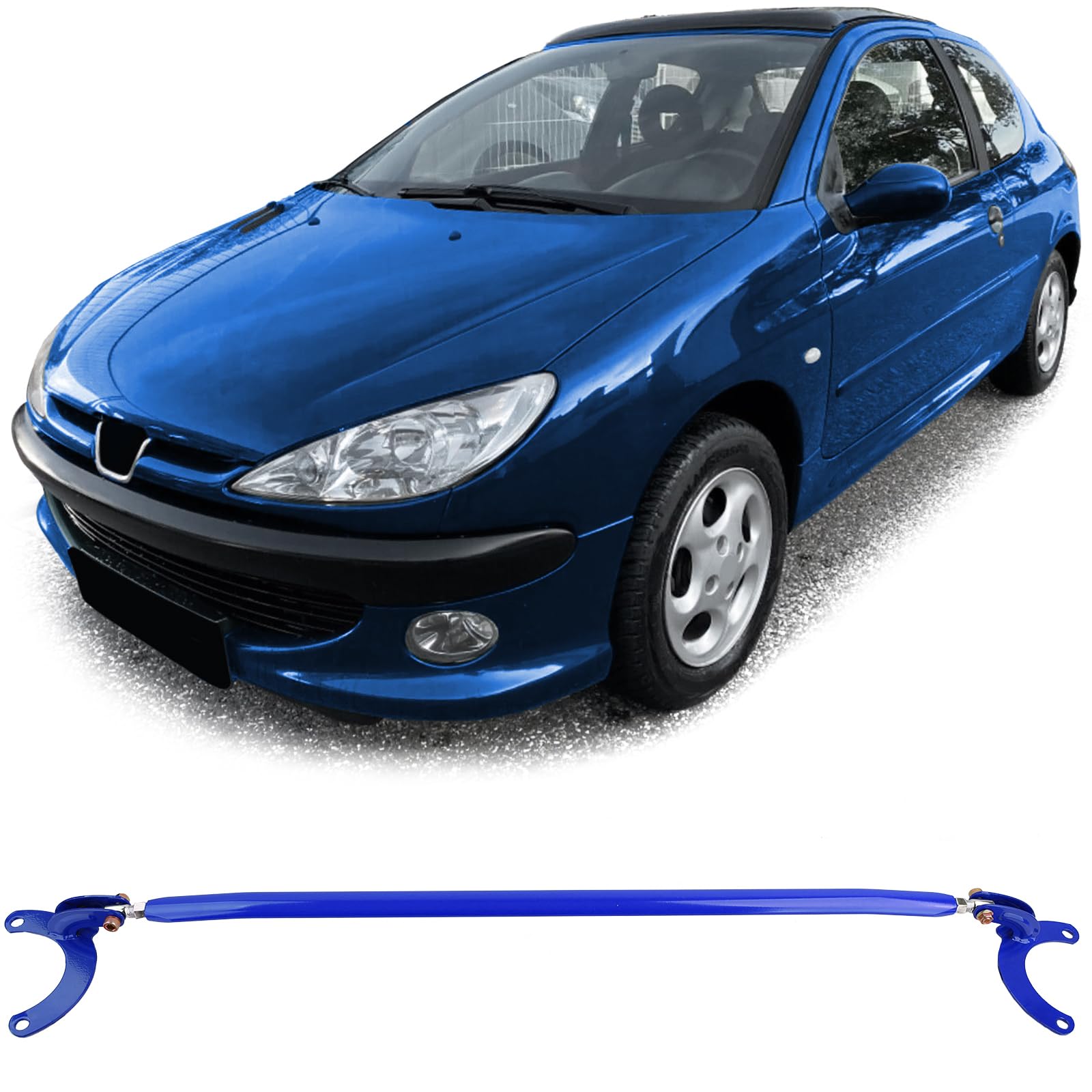 Aluminium Domstrebe Blau vorne 3tlg verstellbar für Peugeot 206 + CC SW 98-08 von Tenzo-R