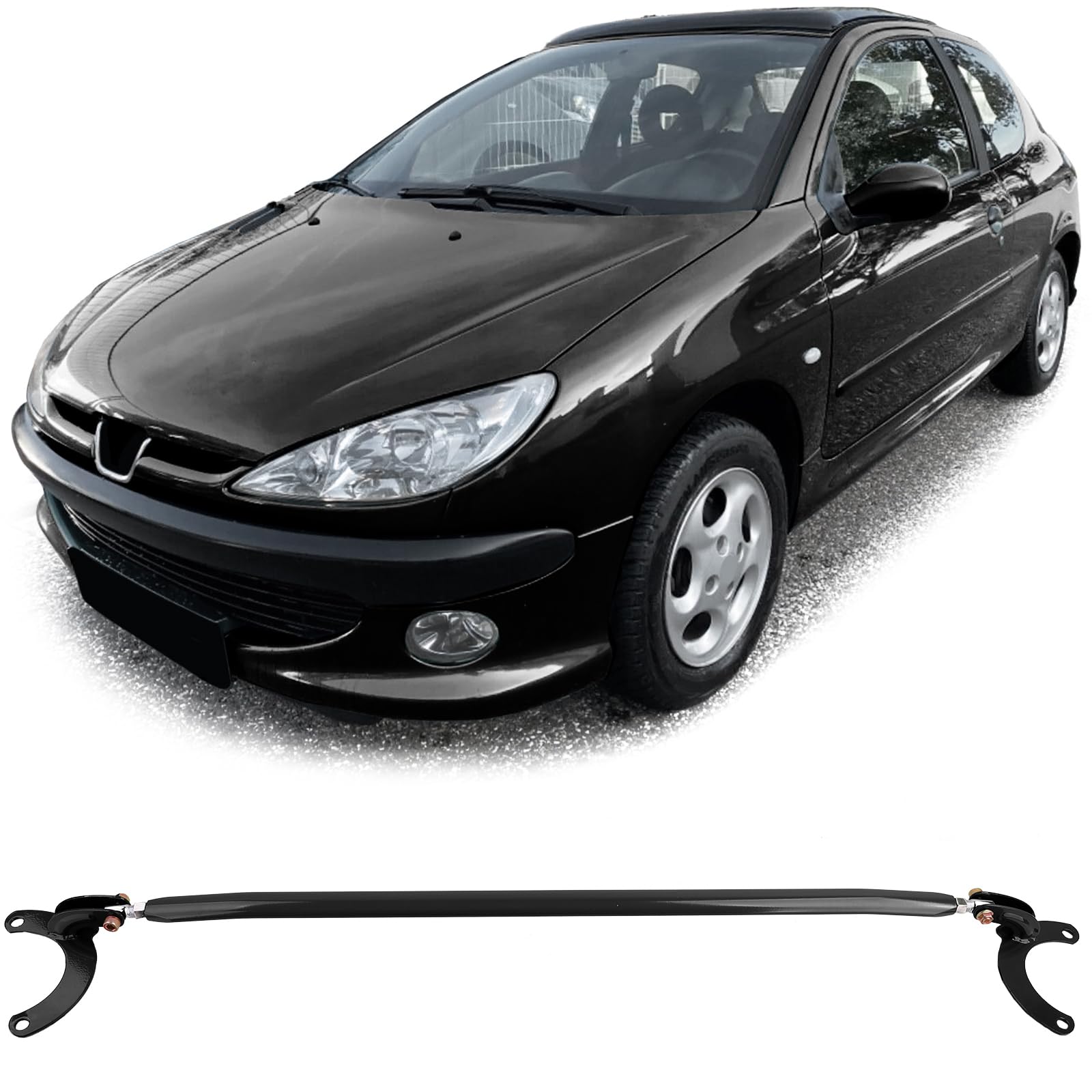 Aluminium Domstrebe Schwarz vorne 3tlg verstellbar für Peugeot 206 + CC SW 98-08 von Tenzo-R