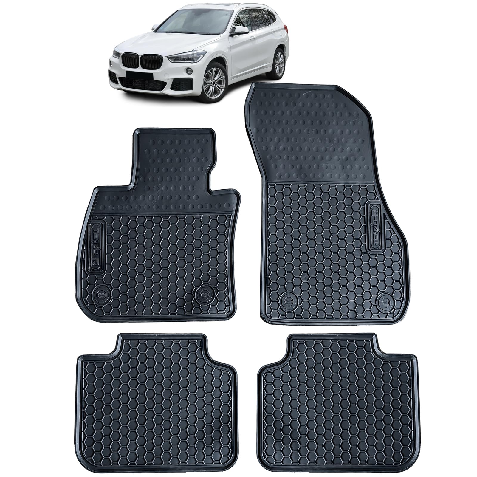 Auto Gummi Fußmatten Schwarz Premium Set für BMW X1 F48 15-22 von Tenzo-R