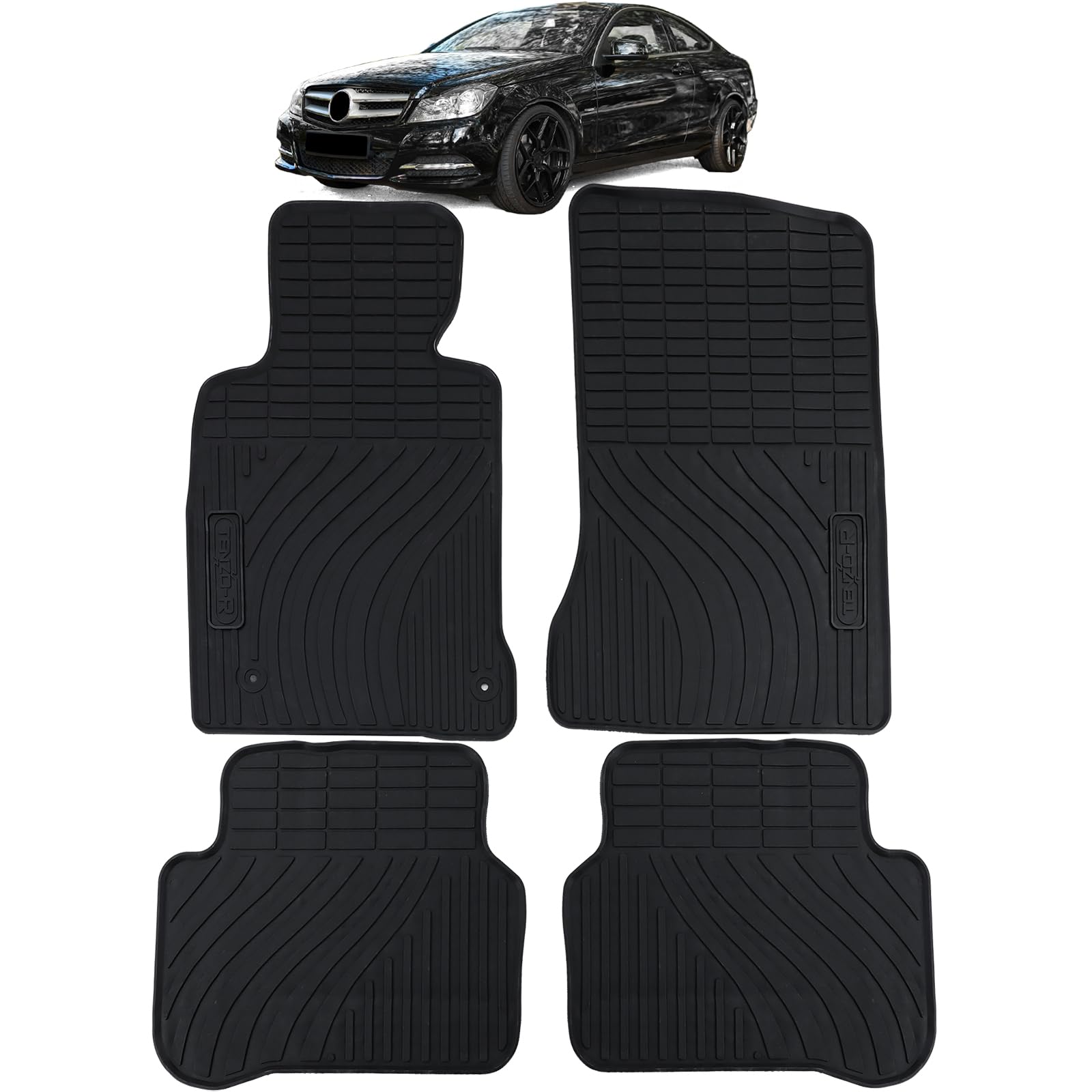 Auto Gummi Fußmatten Schwarz Premium Set für Mercedes C-Klasse W204 S204 11-14 von Tenzo-R