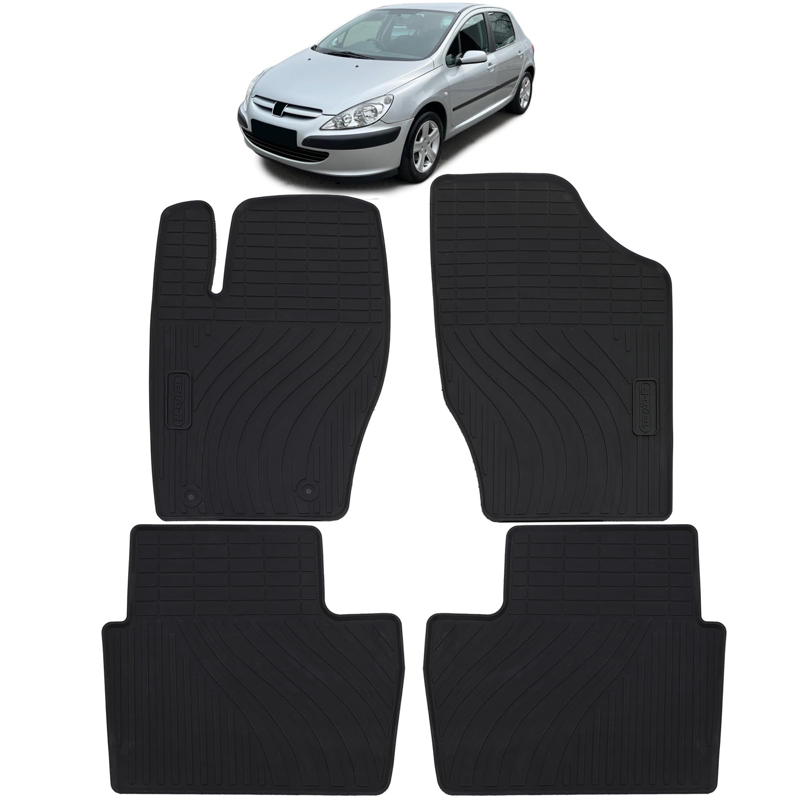 Auto Gummi Fußmatten Schwarz Premium Set für Peugeot 307 00-09 von Tenzo-R