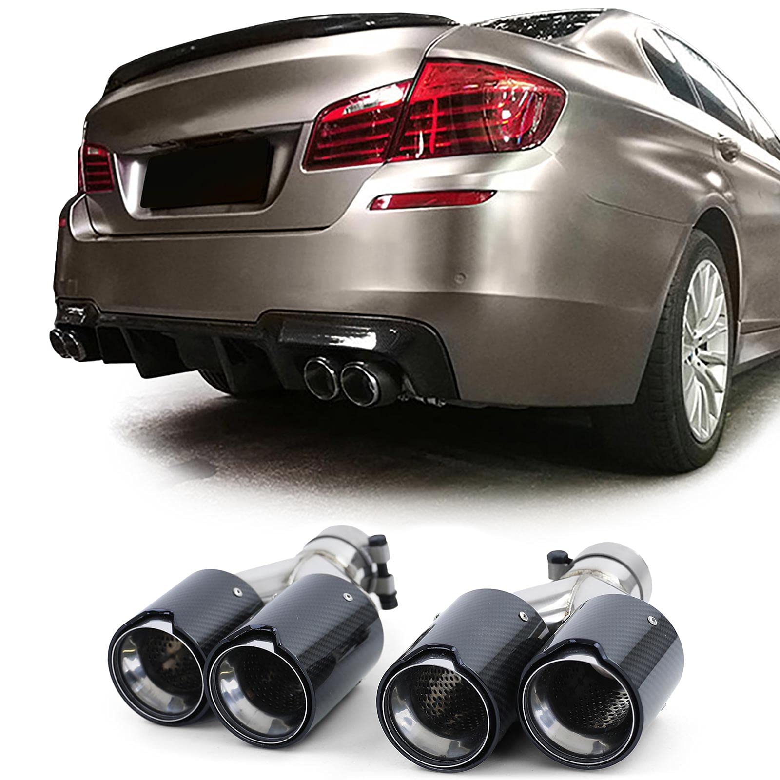 Carbon Doppel Endrohre 4 Rohr Duplex passend für BMW 5er F10 F11 535i 535d von Tenzo-R