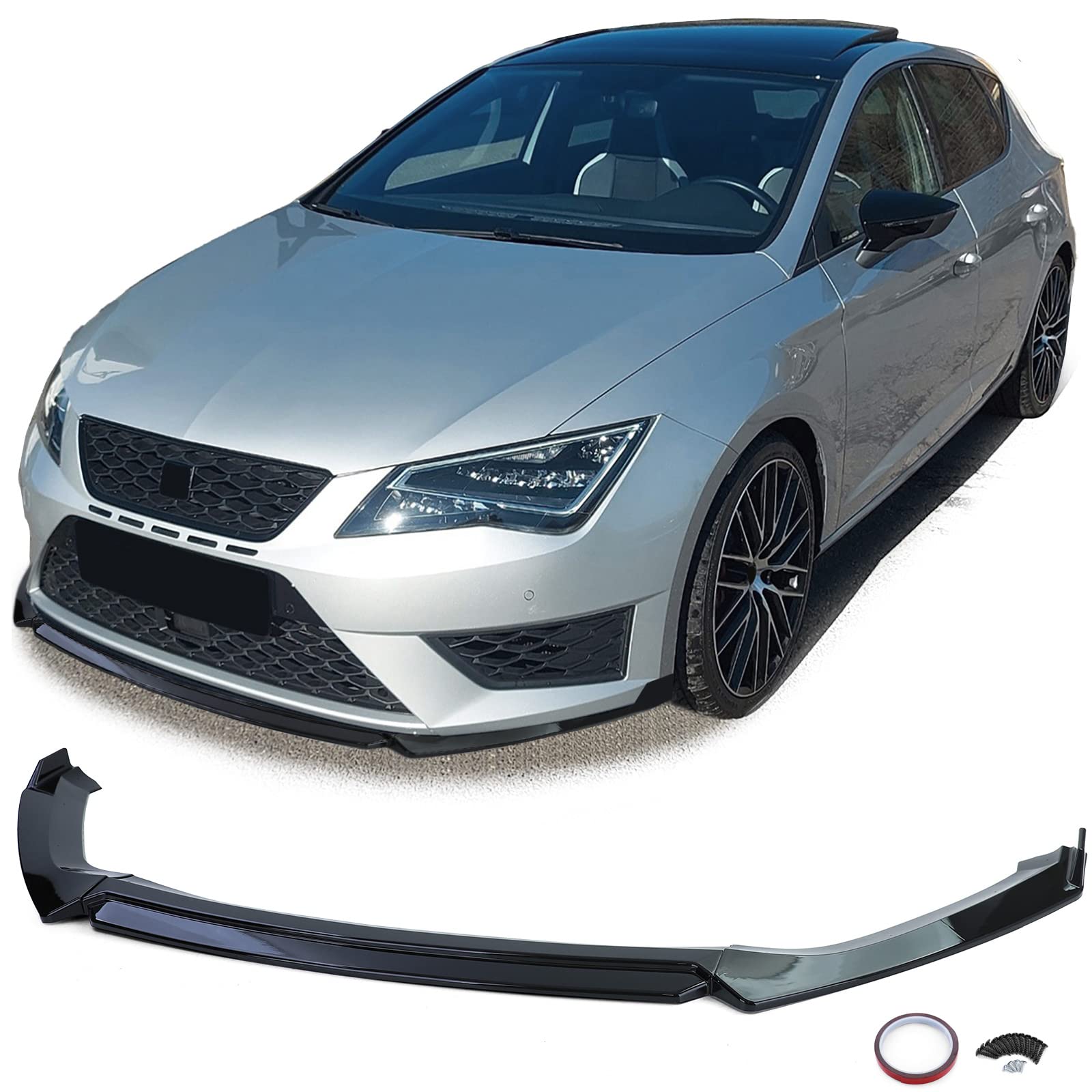 Front Spoiler Lippe Performance Schwarz Glanz für Seat Leon 5F Cupra 12-20 von Tenzo-R