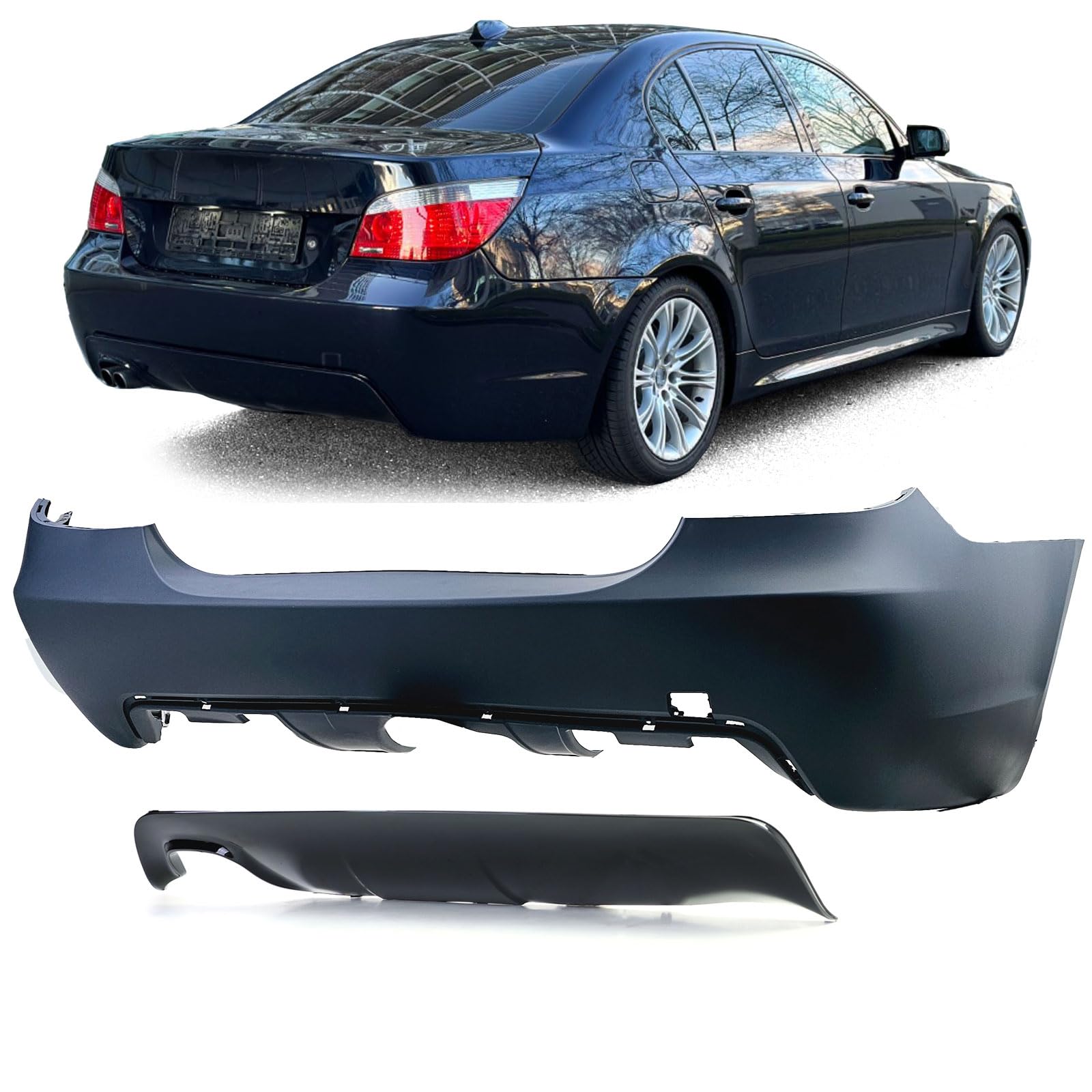 Heck Stoßstange Sport + Heckdiffusor Glanz passend für BMW E60 Limousine 03-07 von Tenzo-R