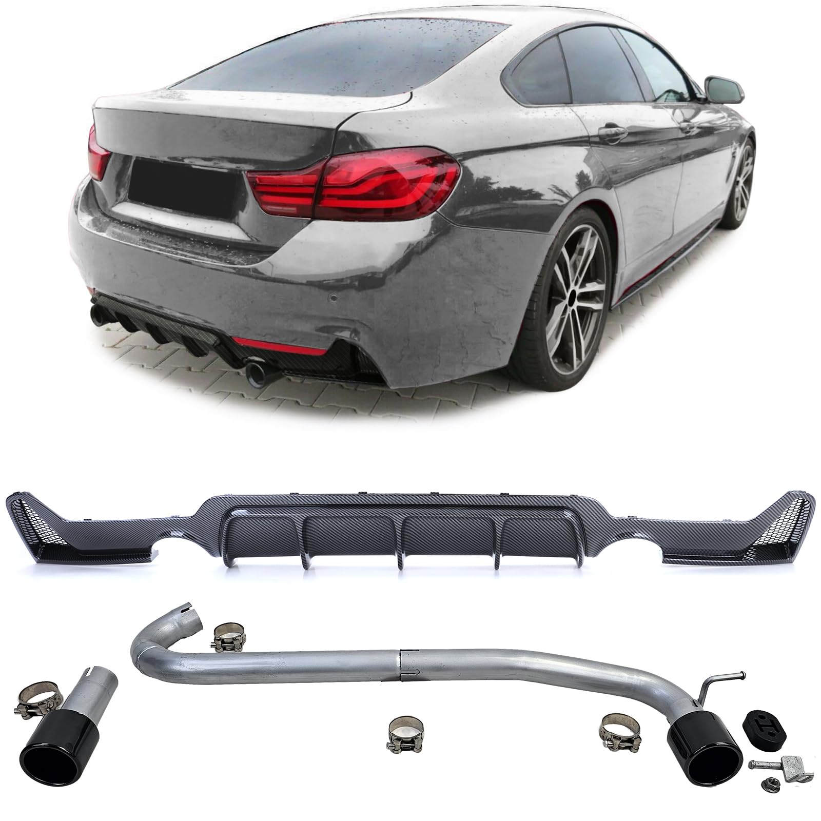 Heckdiffusor Carbon + Endrohr 440 Look passt für BMW F32 F33 F36 425 428 430 von Tenzo-R