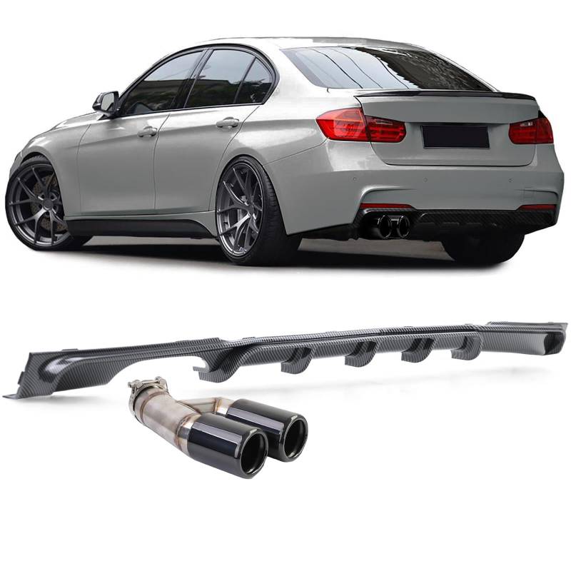 Heckdiffusor Carbon + Endrohr Doppelrohr Black passt für BMW F30 F31 316 318 320 von Tenzo-R