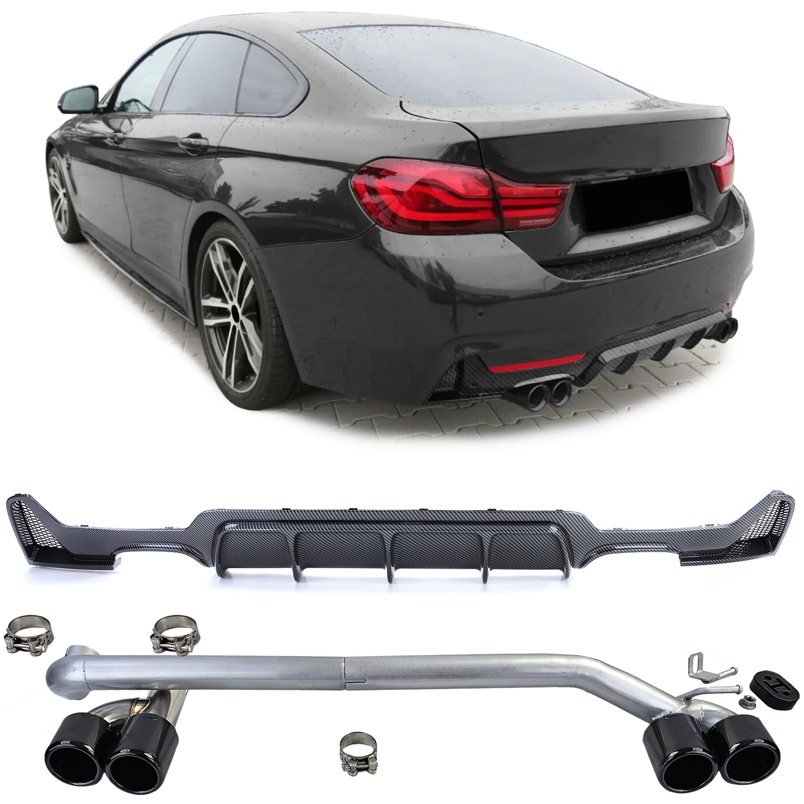 Heckdiffusor Carbon + Endrohr Sport Look passt für BMW F32 F33 F36 425 428 430 von Tenzo-R