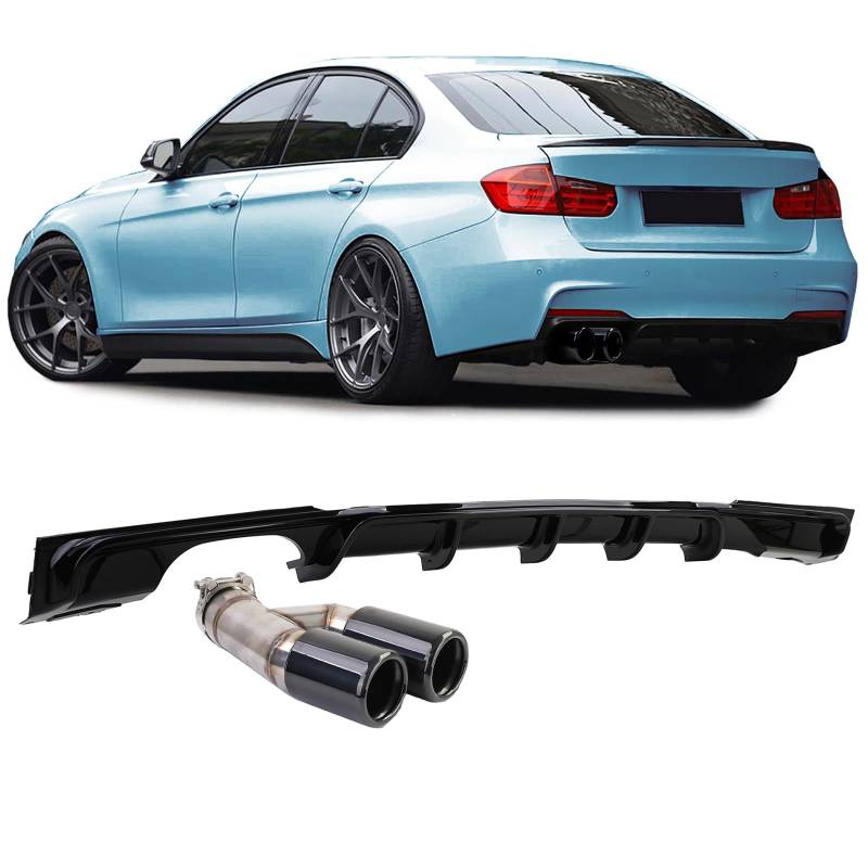 Heckdiffusor Glanz + Endrohr Doppelrohr Black passt für BMW F30 F31 316 318 320 von Tenzo-R