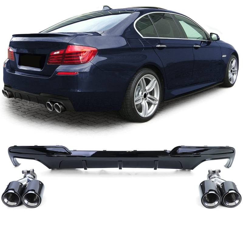 Heckdiffusor Glanz + Endrohre 4 Rohr Echt Carbon passt für BMW F10 F11 535i 535d von Tenzo-R