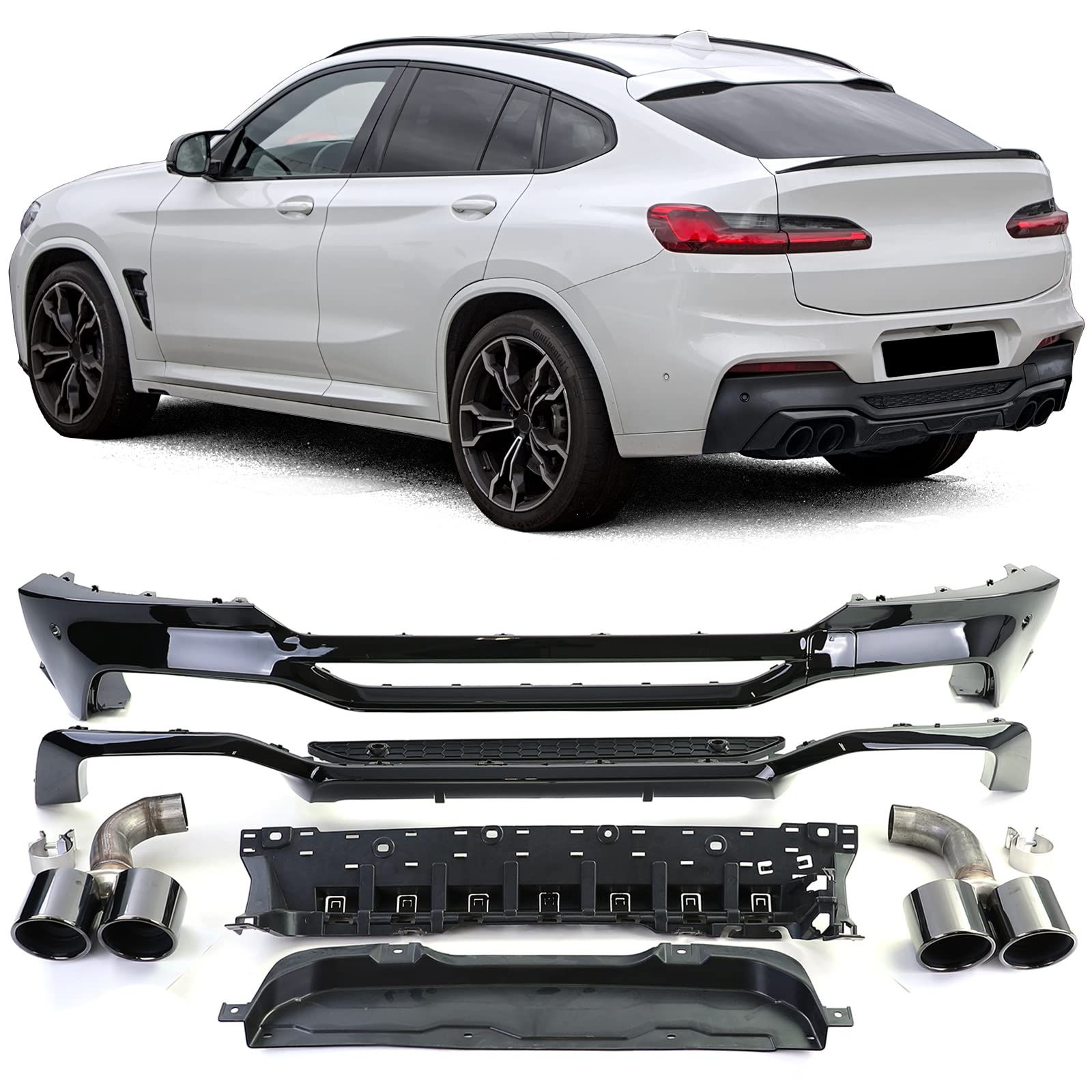 Heckdiffusor Performance Umbau + Endrohre Schwarz passt für BMW X4 G02 18-21 von Tenzo-R