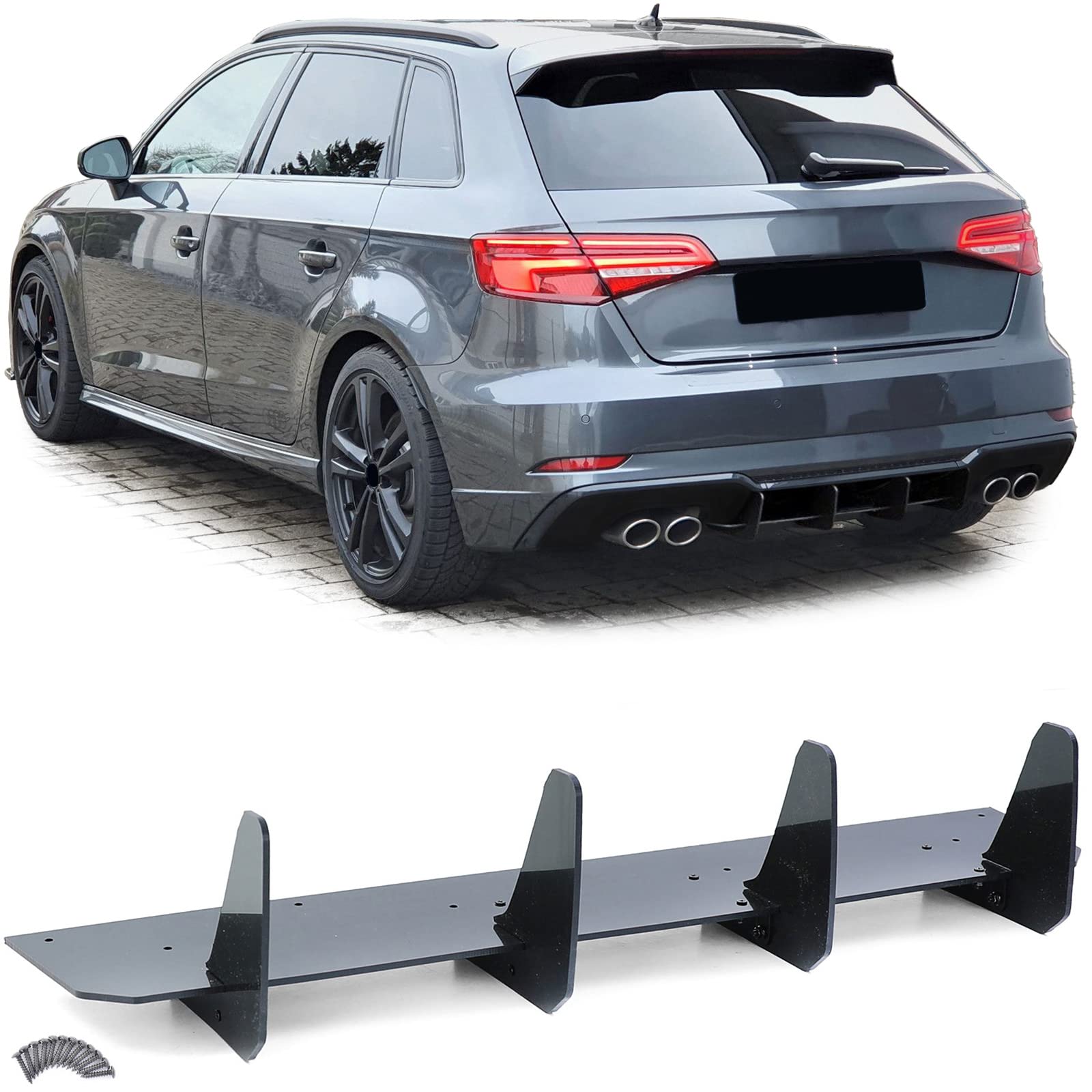 Heckdiffusor Splitter Heckansatz Performance für Audi A3 S3 8V Sportback 16-21 von Tenzo-R