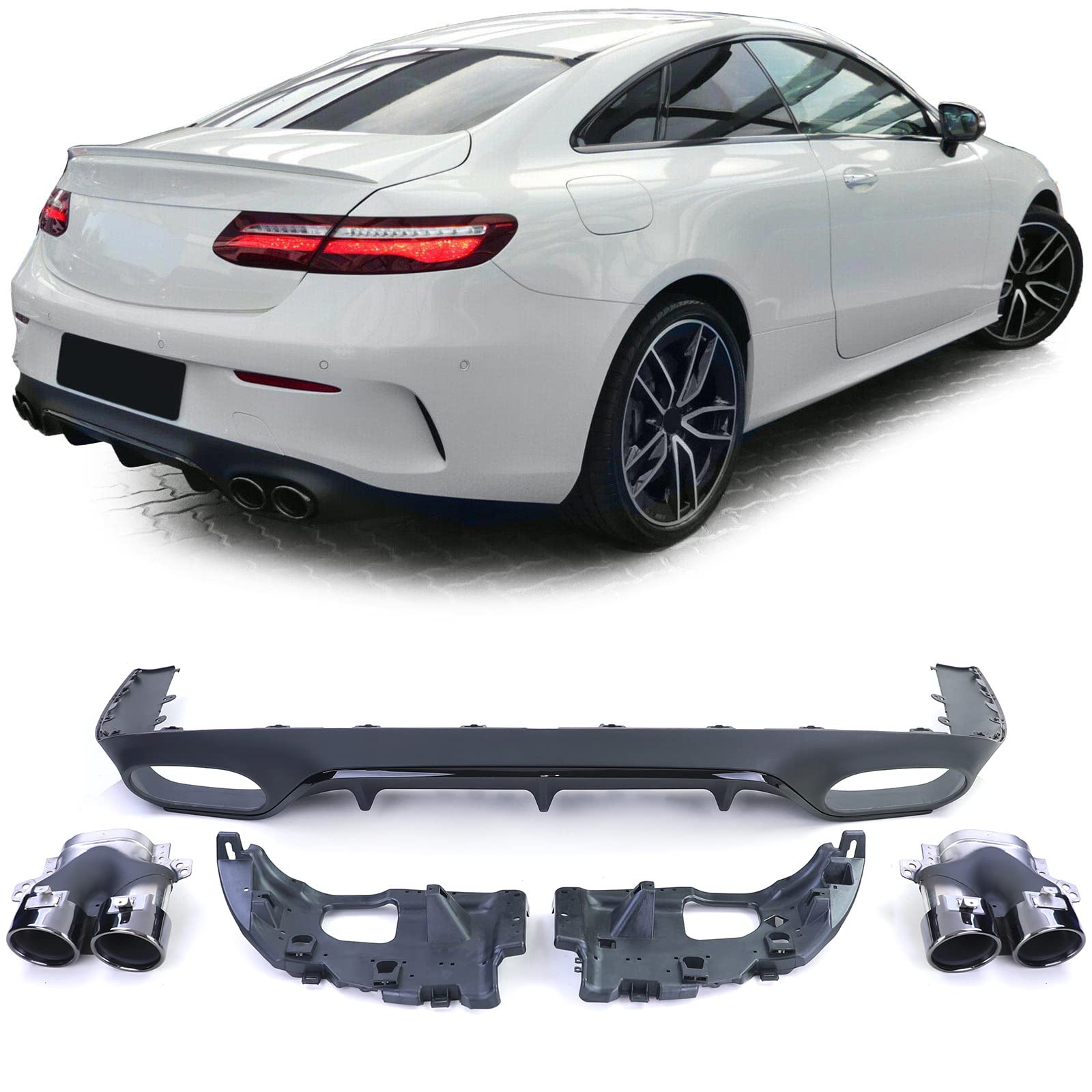 Heckdiffusor mit Endrohre Sport Optik für Mercedes E Coupe C238 mit AMG Line von Tenzo-R