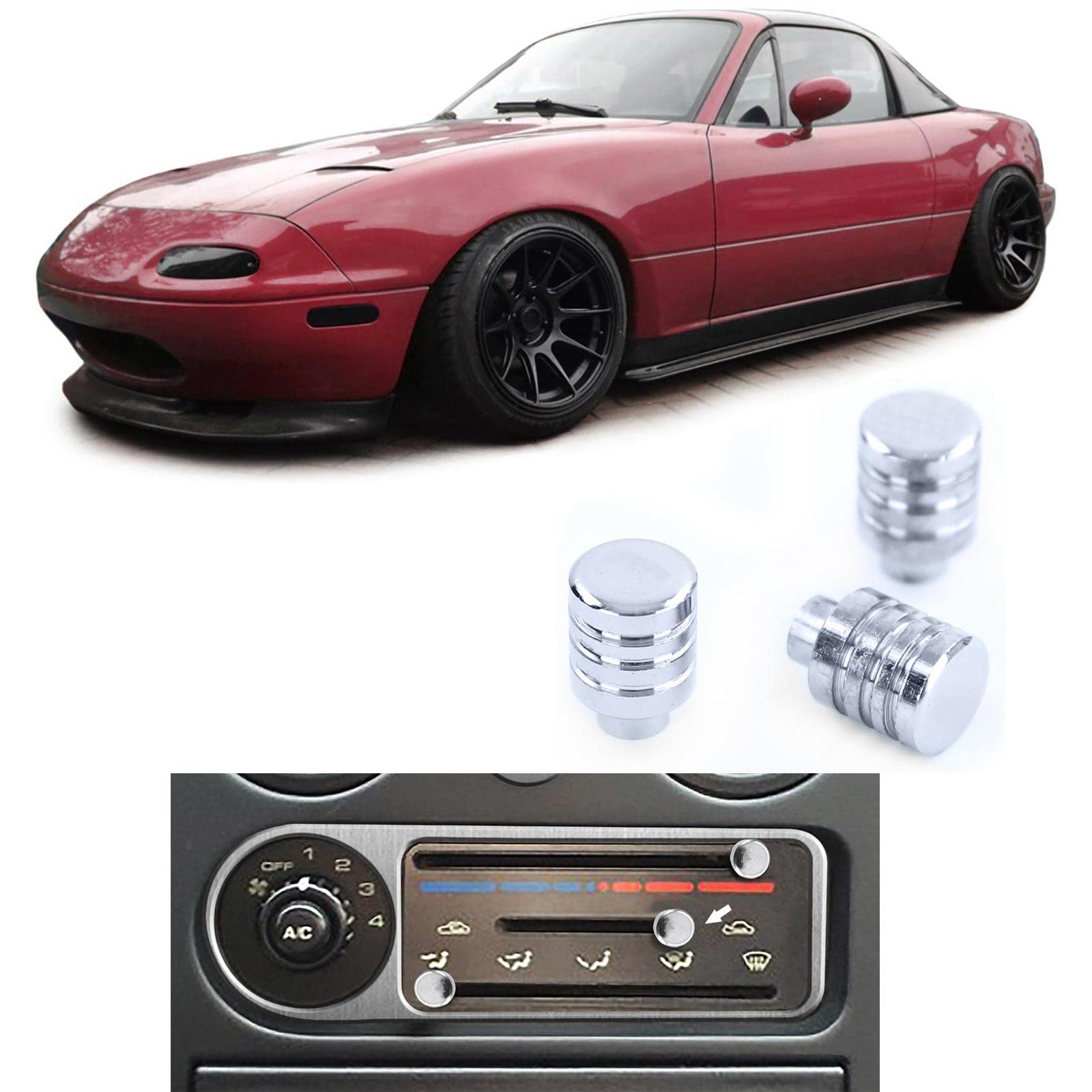 Heizung Lüftung Verstellknöpfe Chrom Set 3 Stück passend für Mazda MX5 NA 89-98 von Tenzo-R