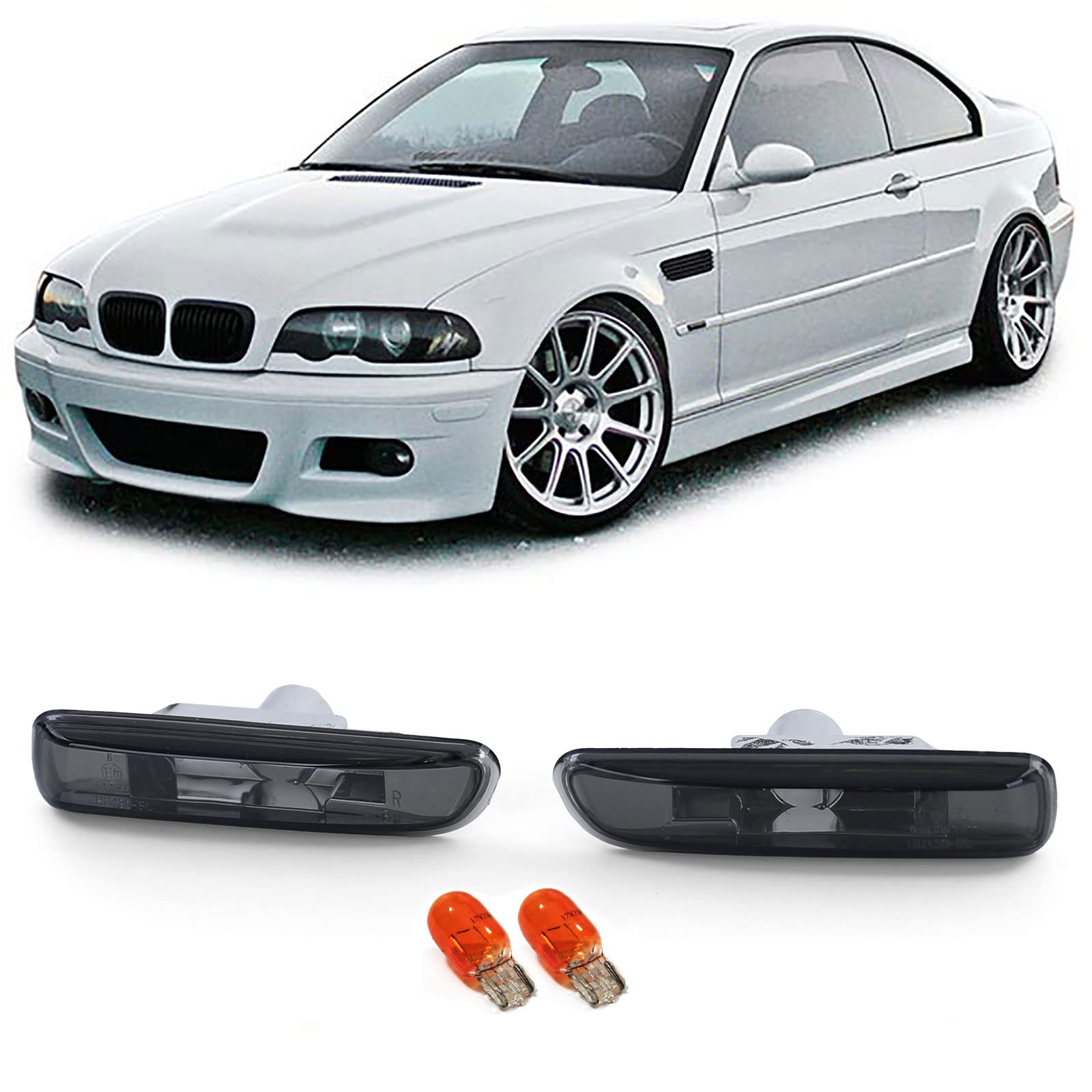 Klarglas Seitenblinker Schwarz Smoke passend für 3er BMW E46 98-03 von Tenzo-R